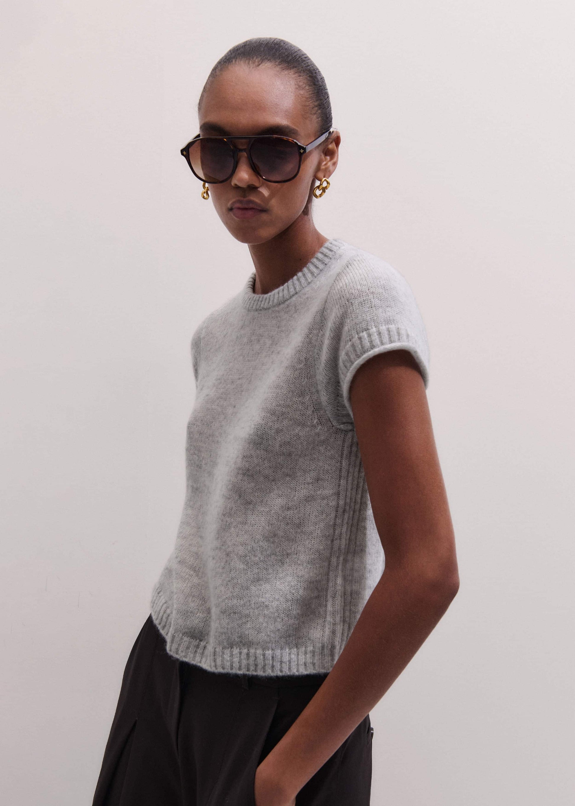 ME and EM Clothing Gray Merino Cashmere Silk Straight Baby Tee