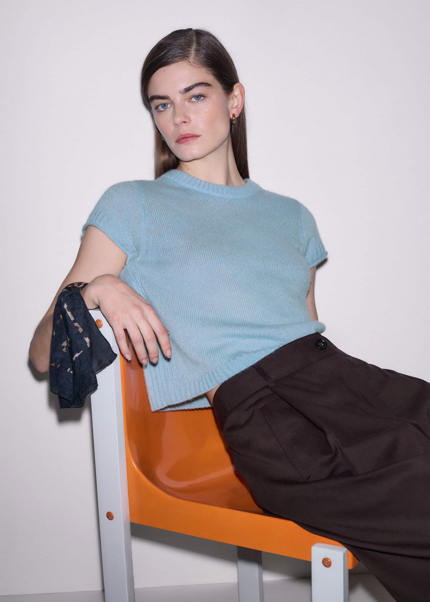 ME and EM Clothing Blue Merino Cashmere Silk Straight Baby Tee