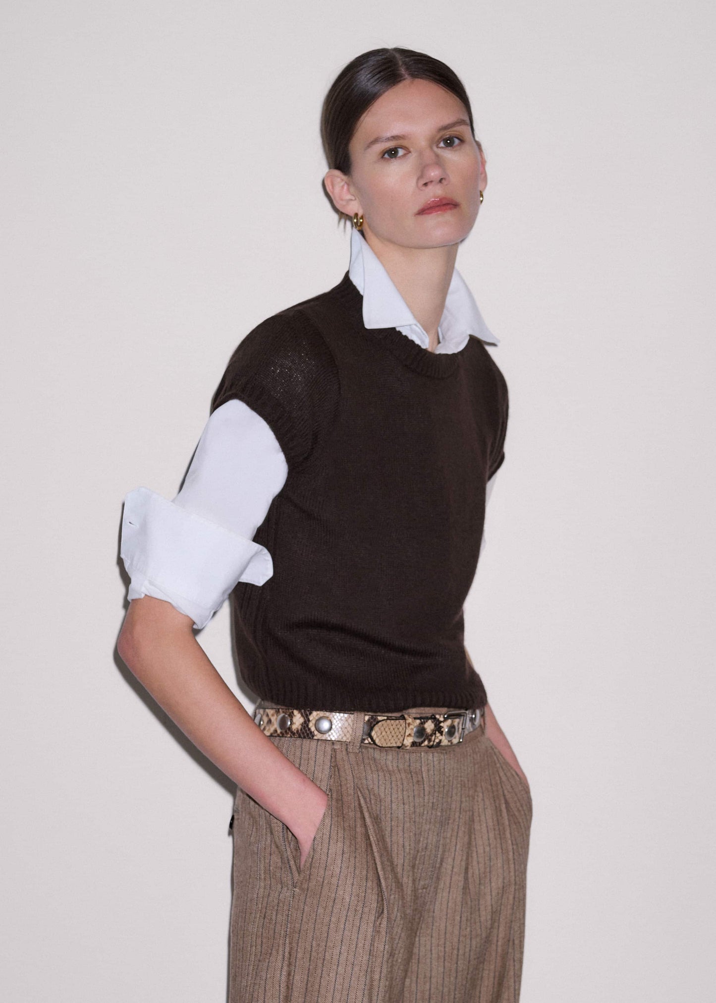 ME and EM Clothing Brown Merino Cashmere Silk Straight Baby Tee