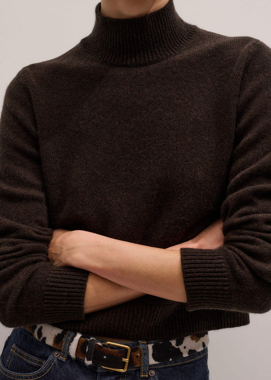 ME and EM Clothing Brown Cashmere High Neck Crop Jumper