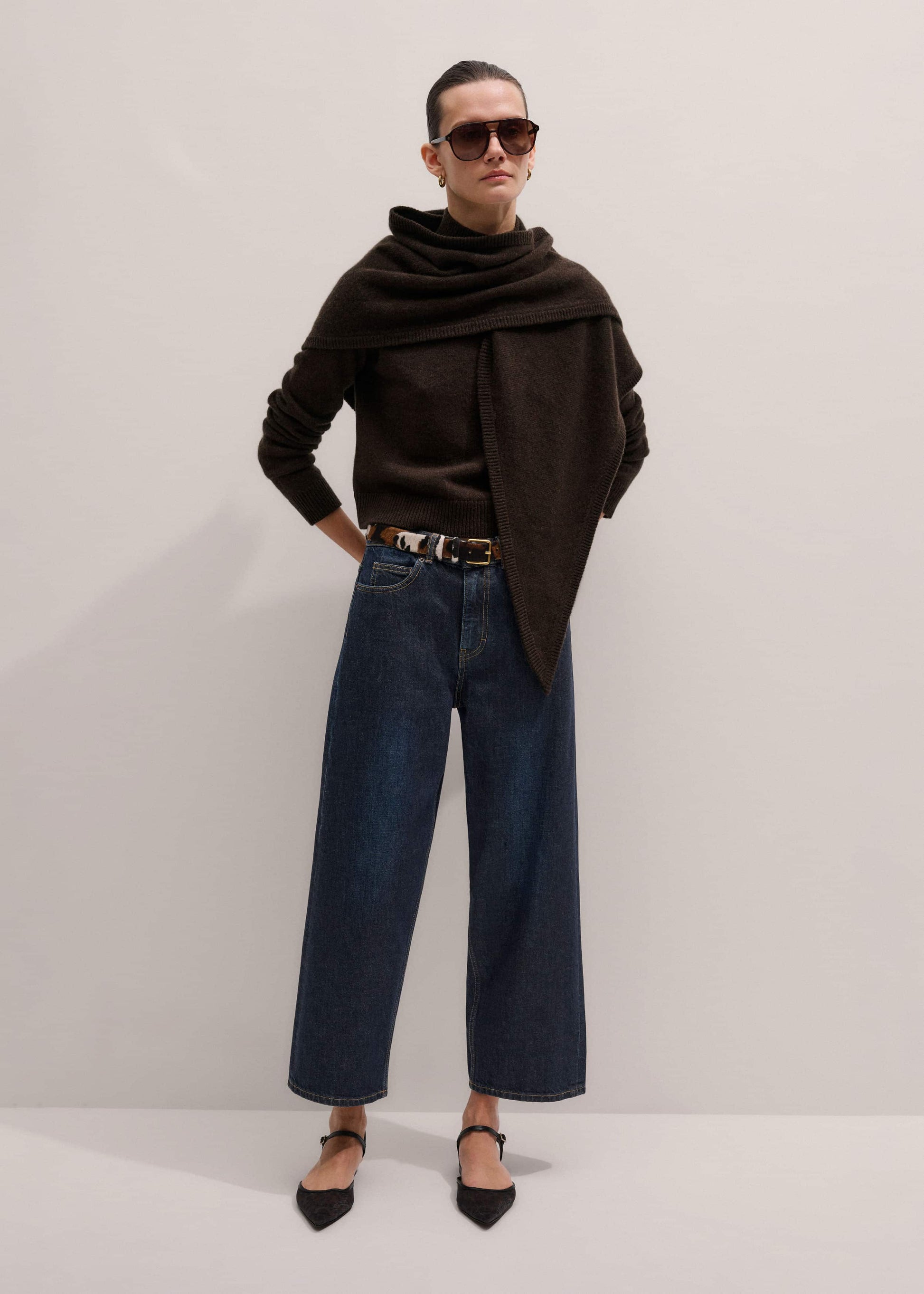 ME and EM Clothing Brown Cashmere High Neck Crop Jumper