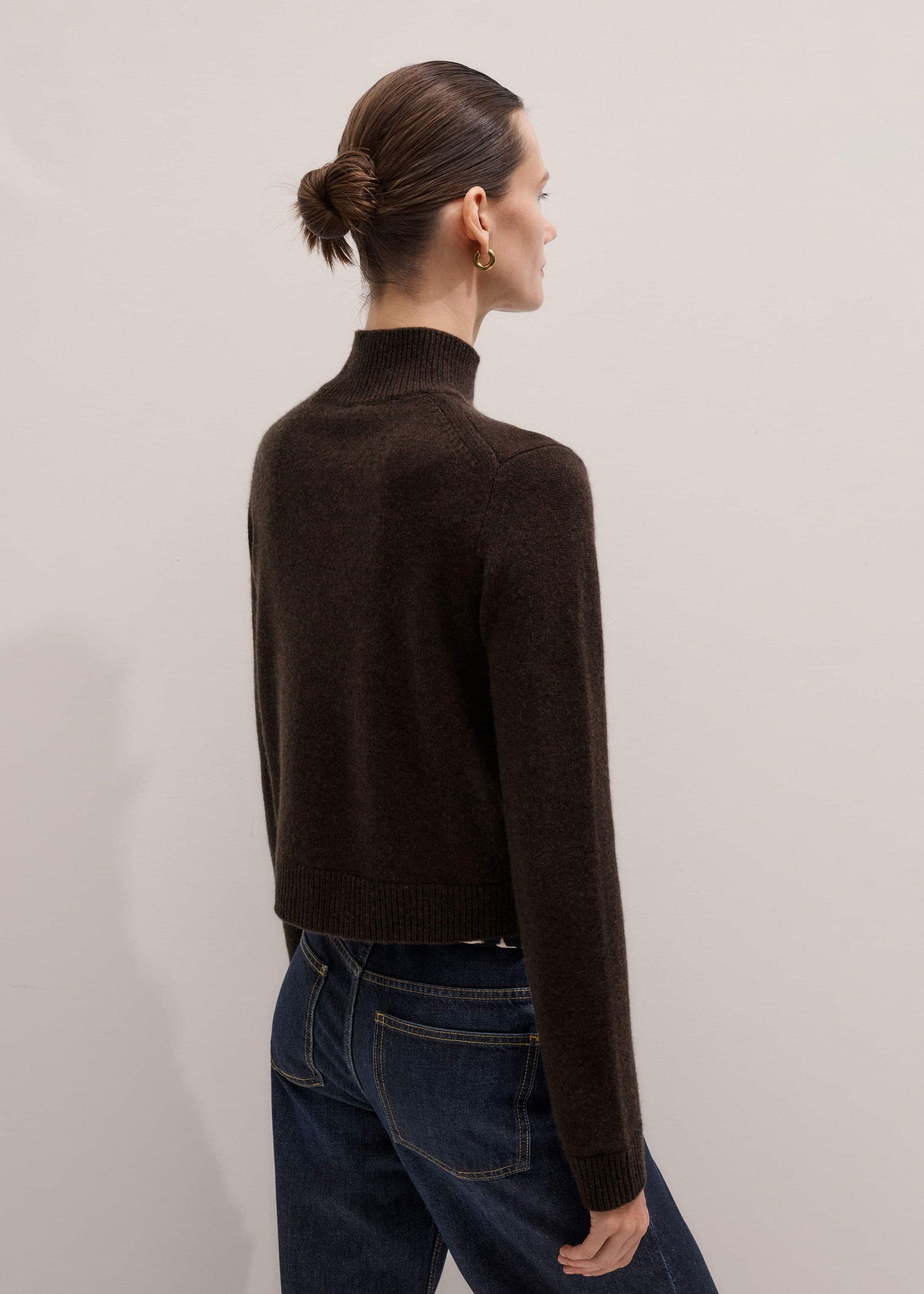 ME and EM Clothing Brown Cashmere High Neck Crop Jumper