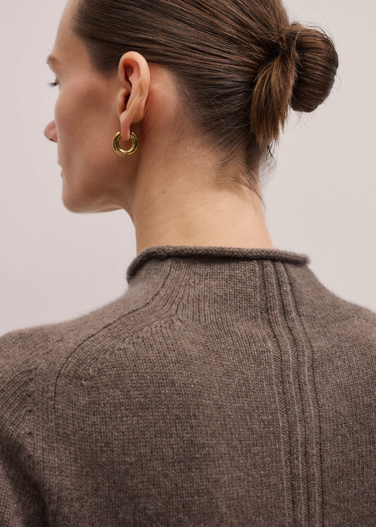 ME and EM Clothing Brown Cashmere Roll Trim Knit Tee