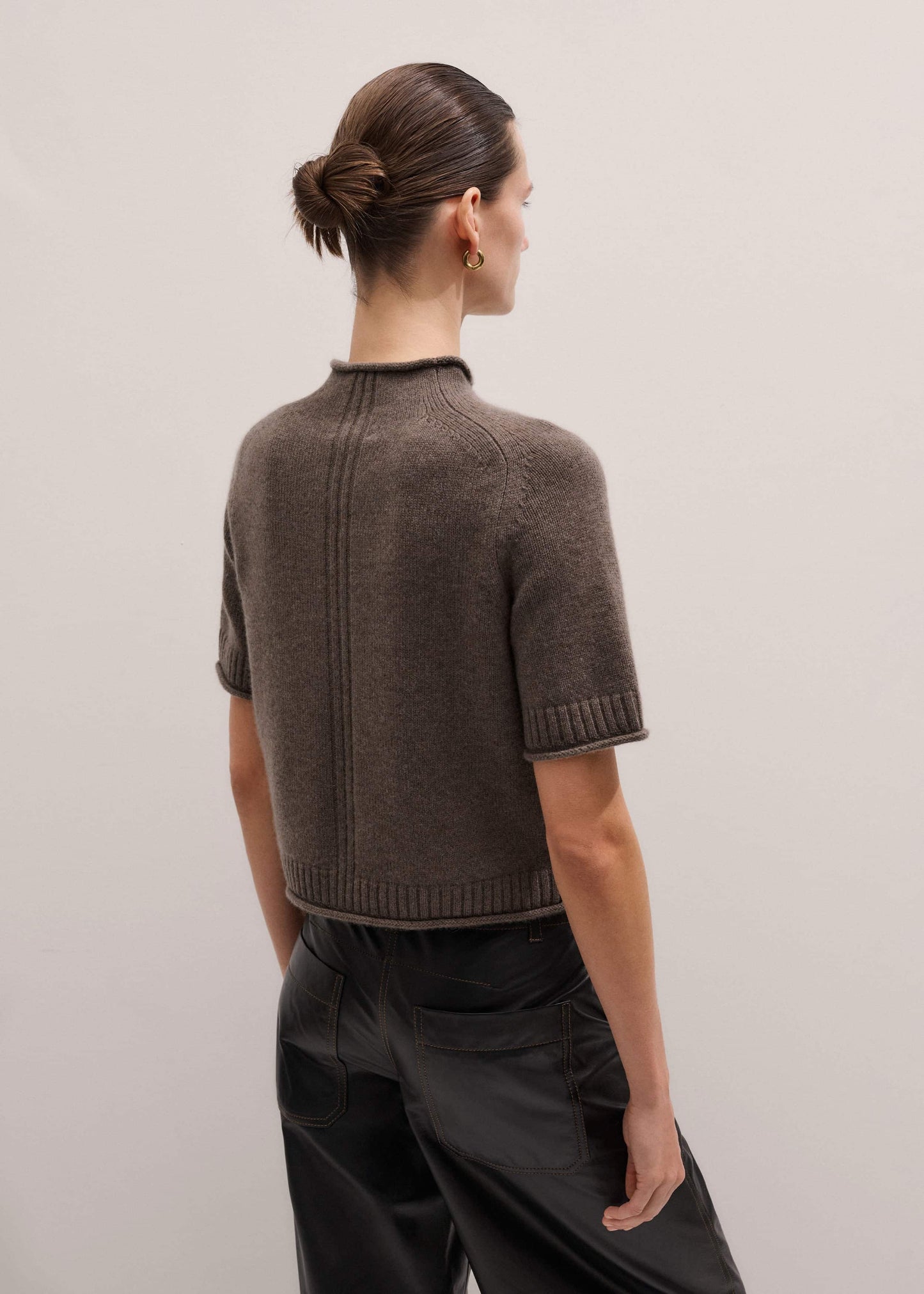 ME and EM Clothing Brown Cashmere Roll Trim Knit Tee