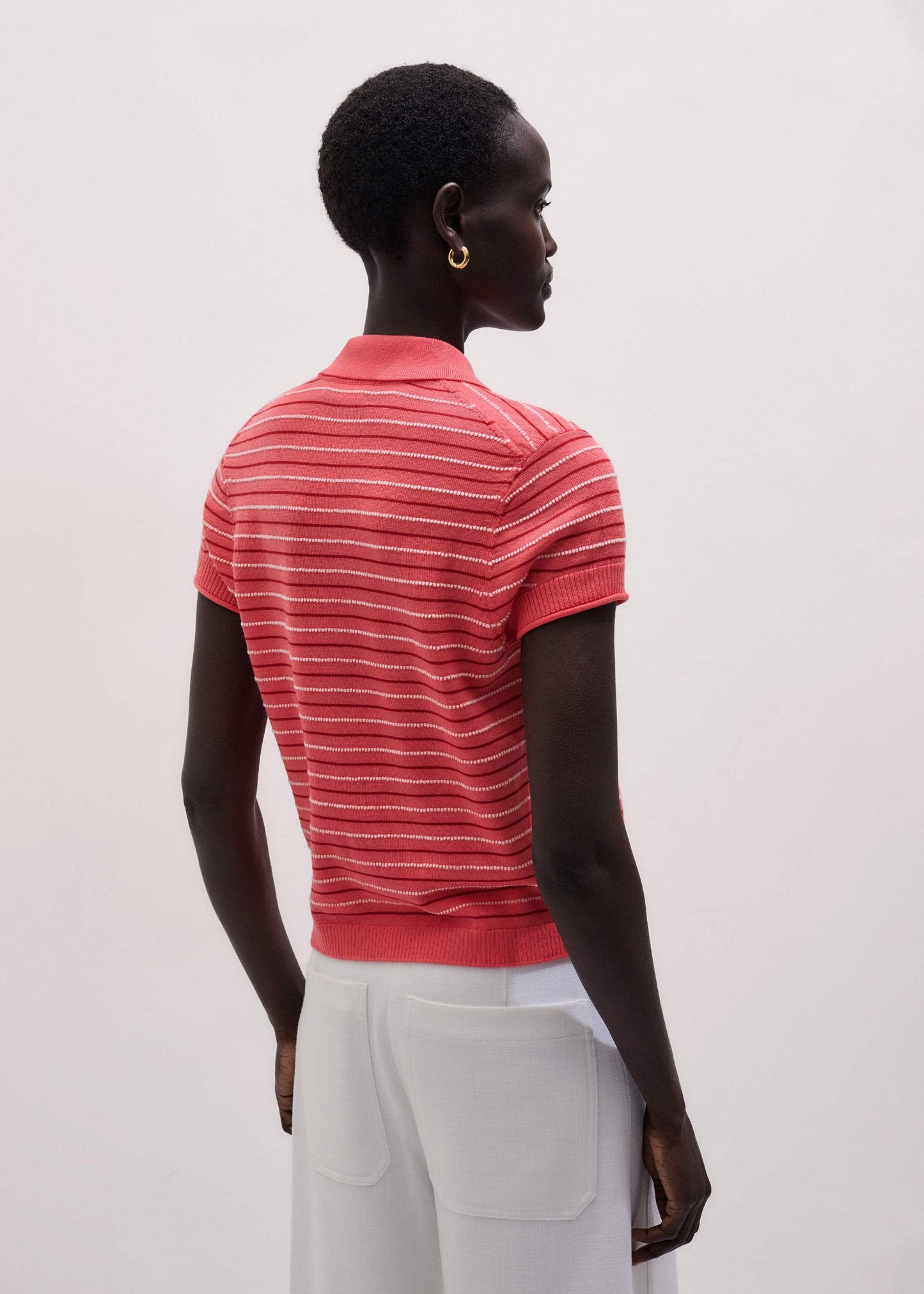 ME and EM Clothing Pink Textured Stripe Straight Sporty Smart Polo Tee