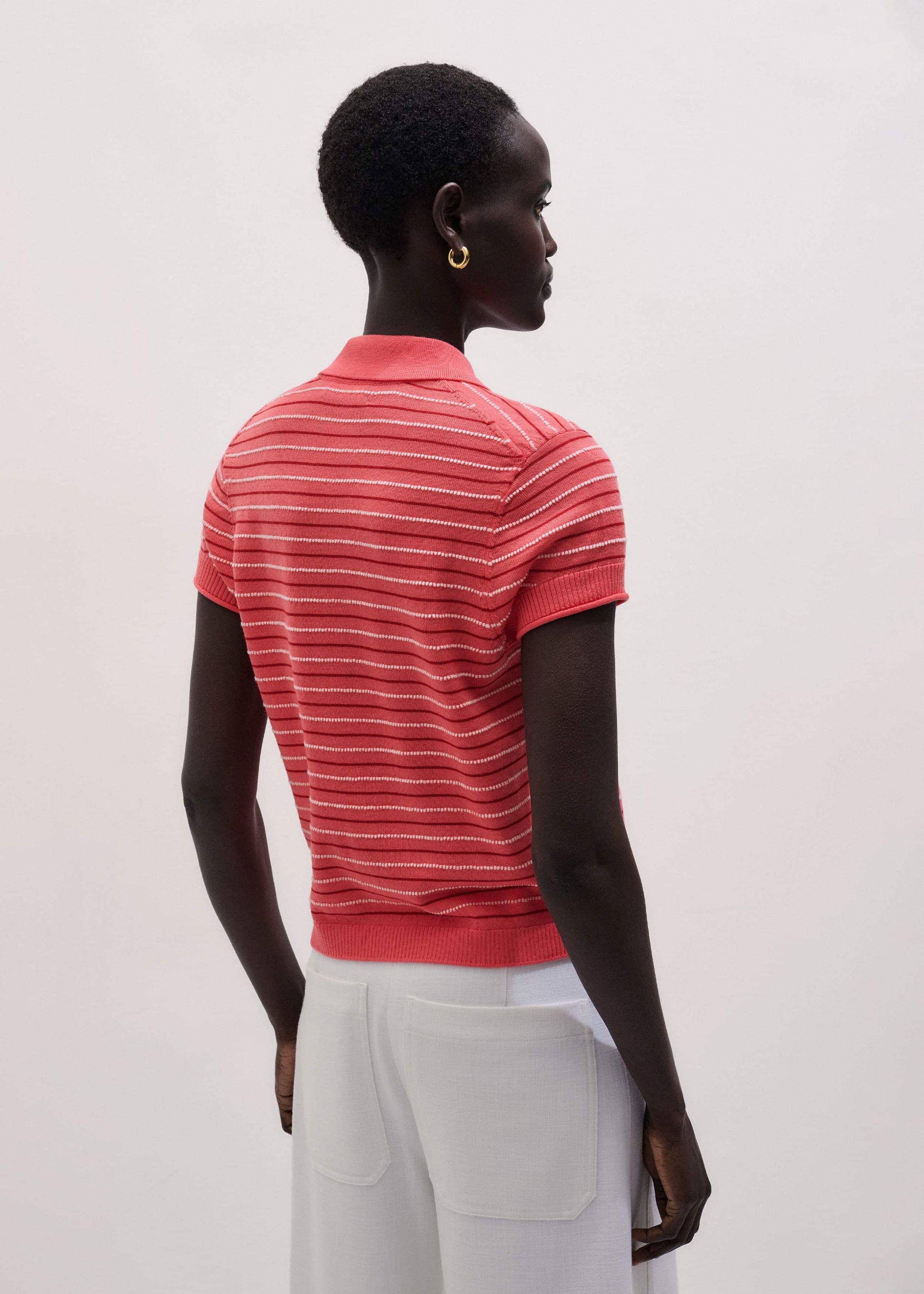 ME and EM Clothing Pink Textured Stripe Straight Sporty Smart Polo Tee