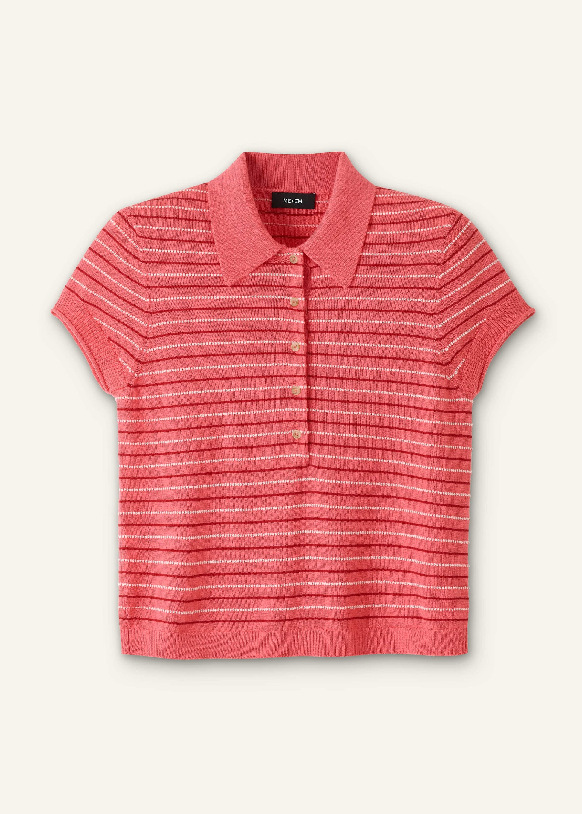 ME and EM Clothing Pink Textured Stripe Straight Sporty Smart Polo Tee