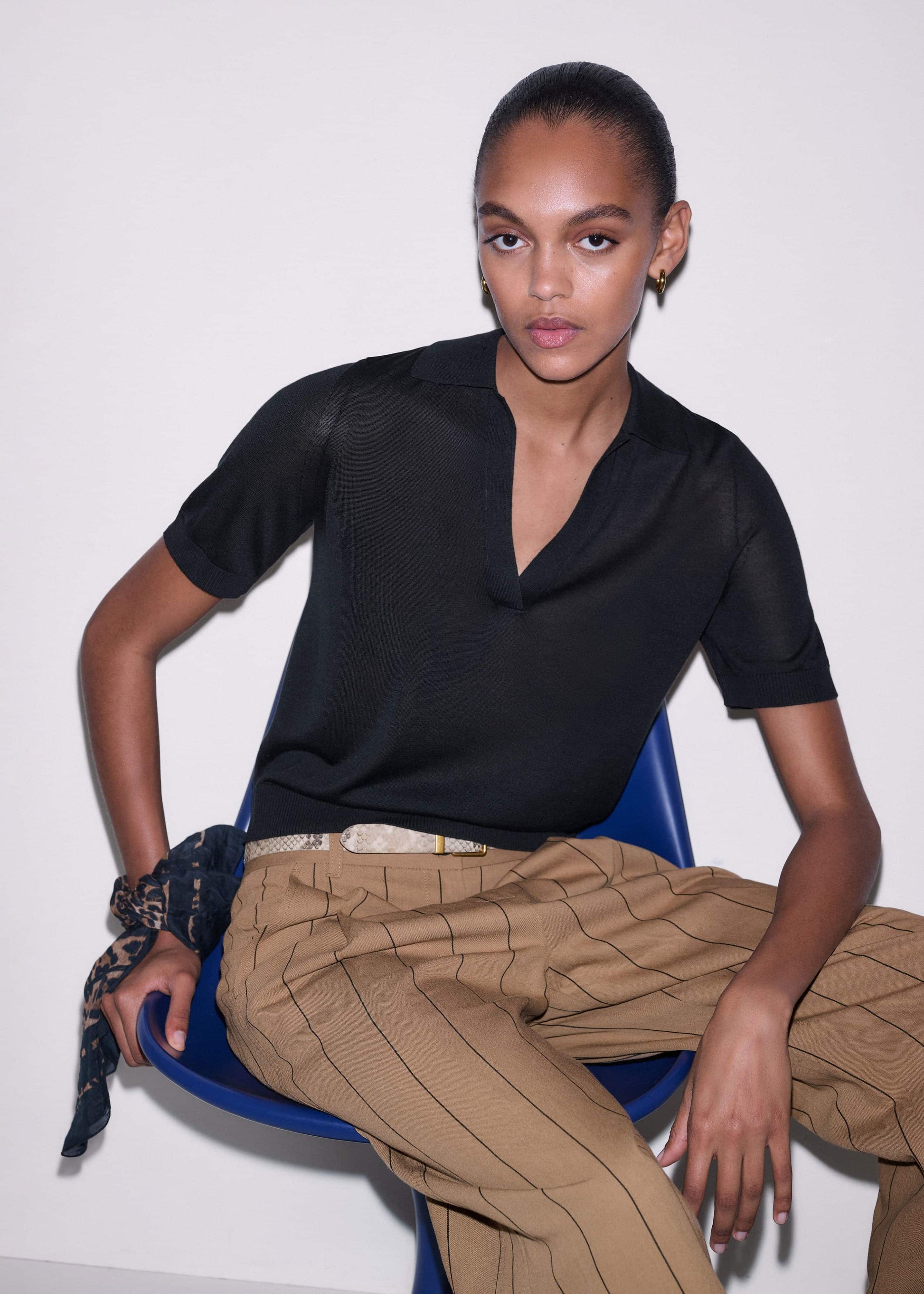 ME and EM Clothing Black Silk Slim Knit Polo Tee