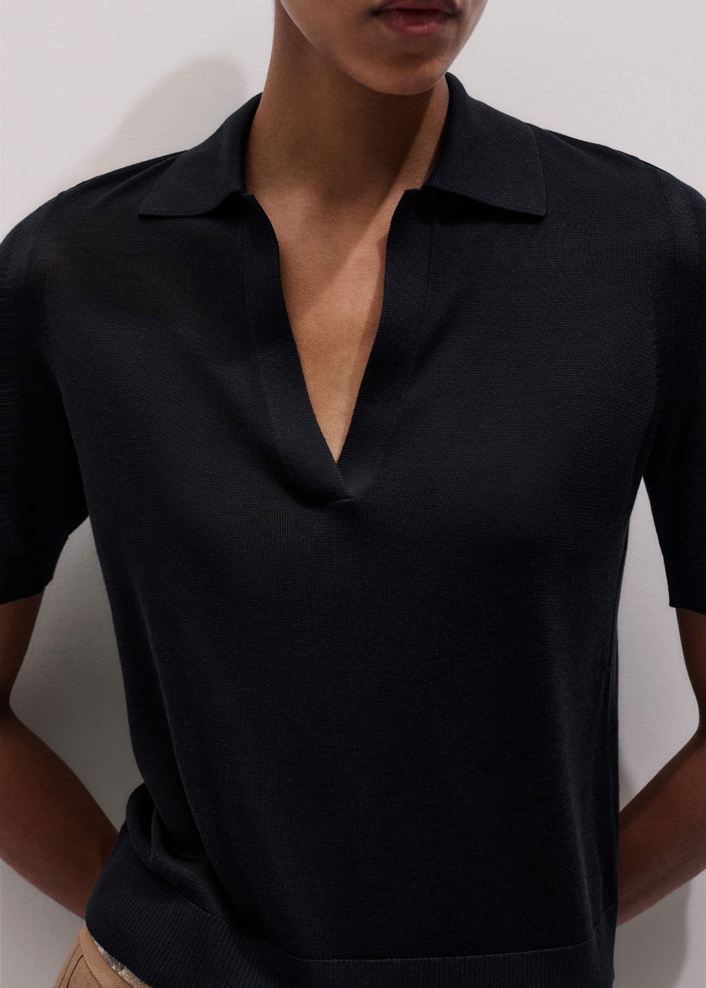 ME and EM Clothing Black Silk Slim Knit Polo Tee