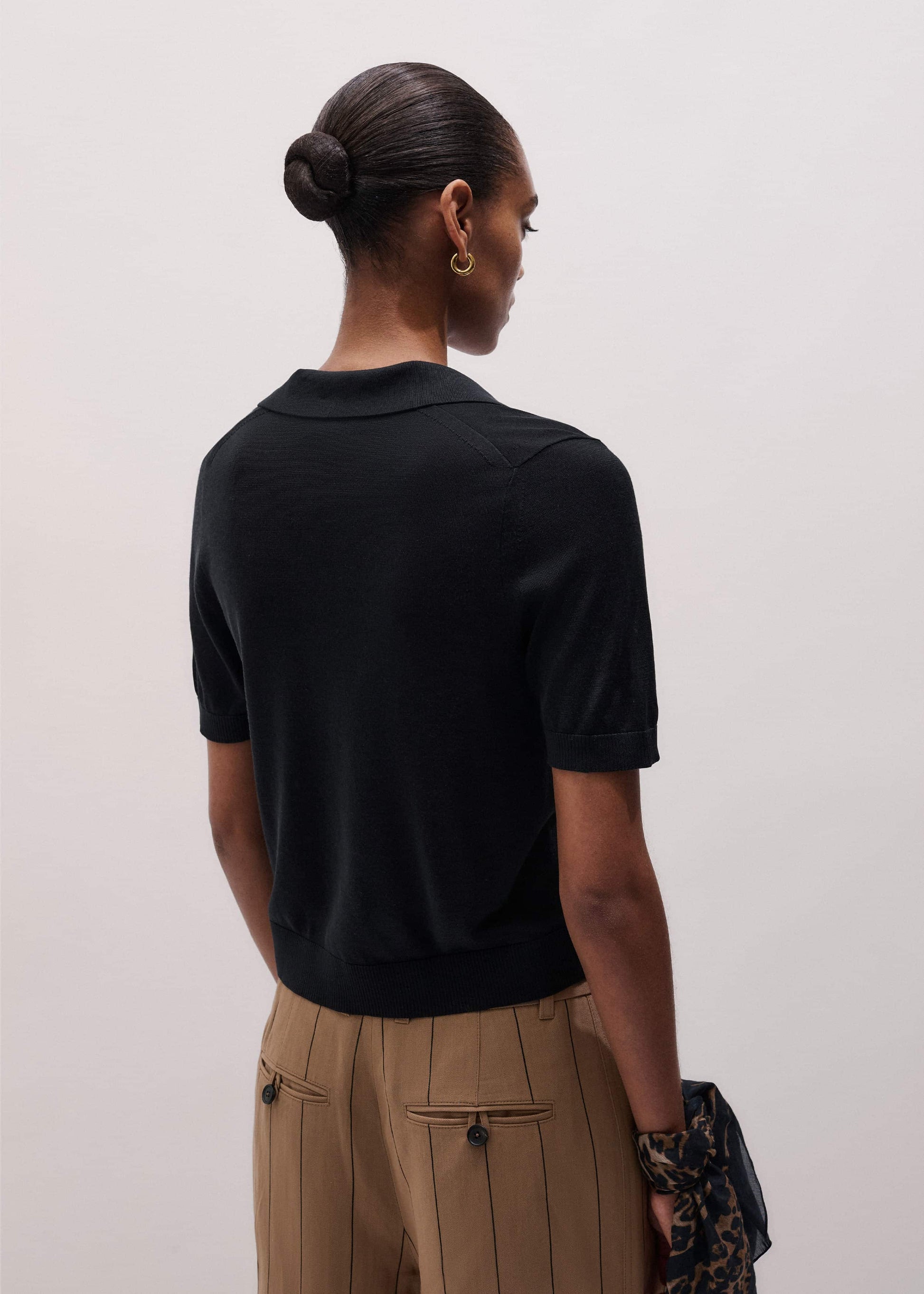 ME and EM Clothing Black Silk Slim Knit Polo Tee