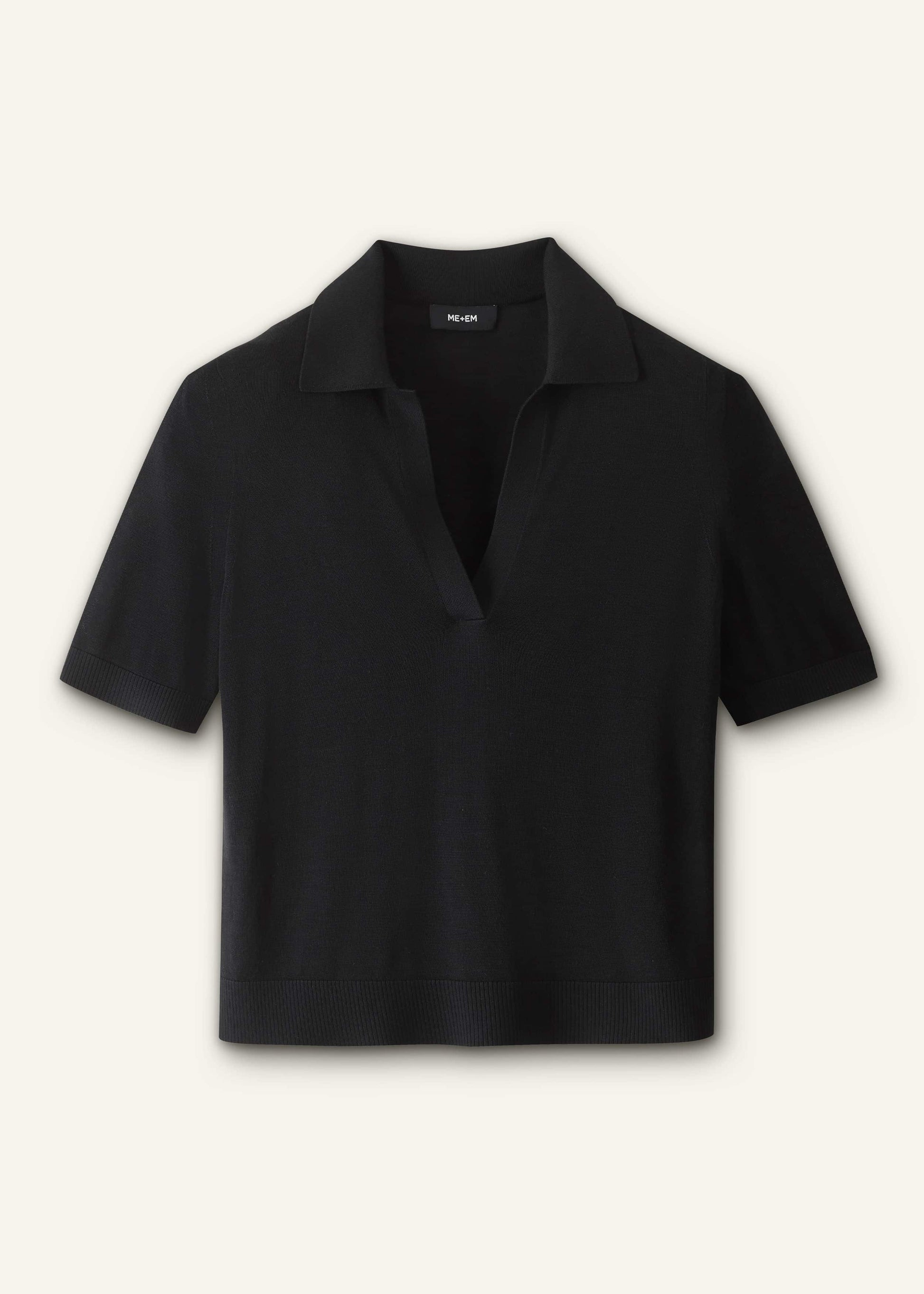 ME and EM Clothing Black Silk Slim Knit Polo Tee