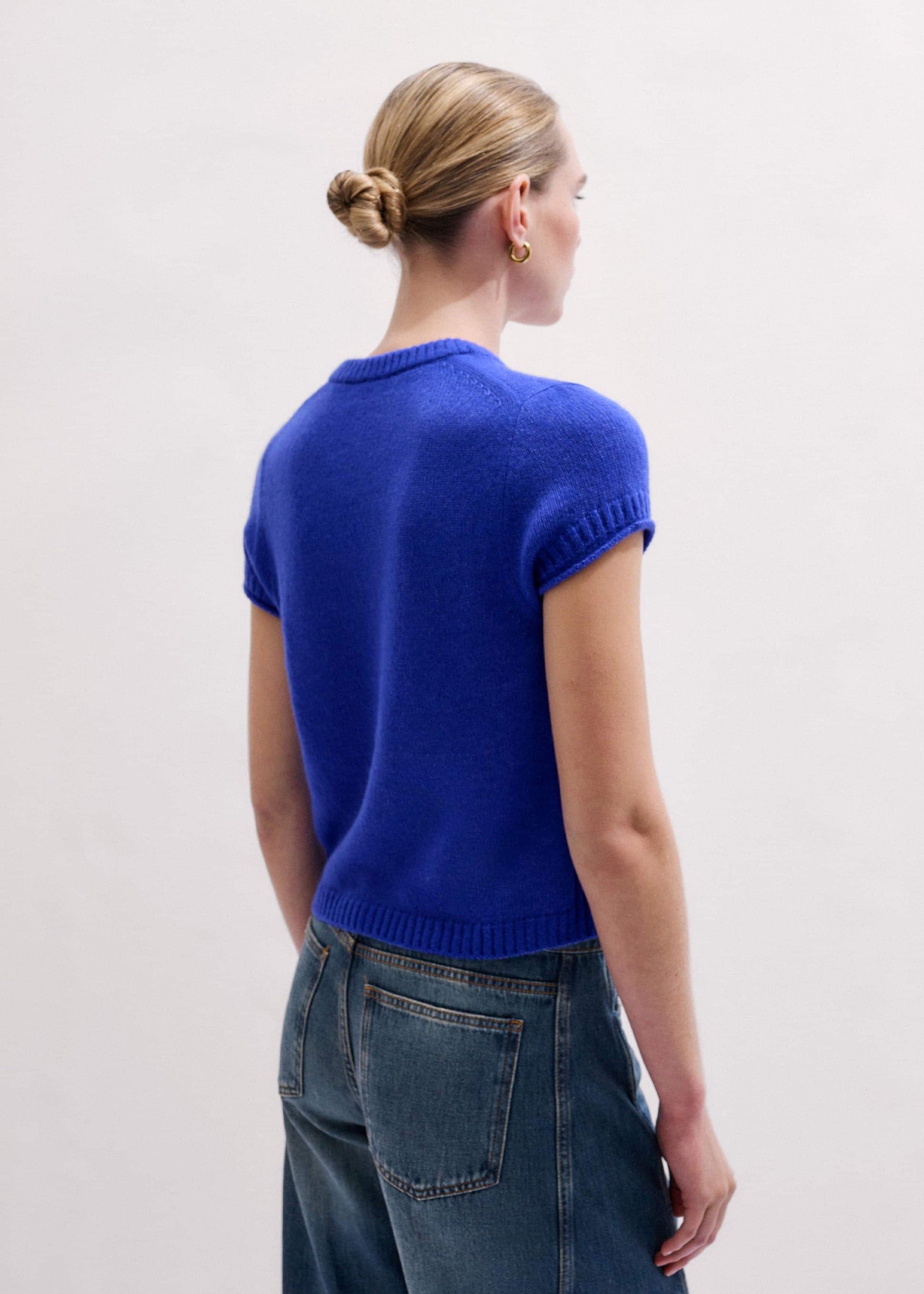 ME and EM Clothing Blue Merino Cashmere Silk V-Neck Baby Tee