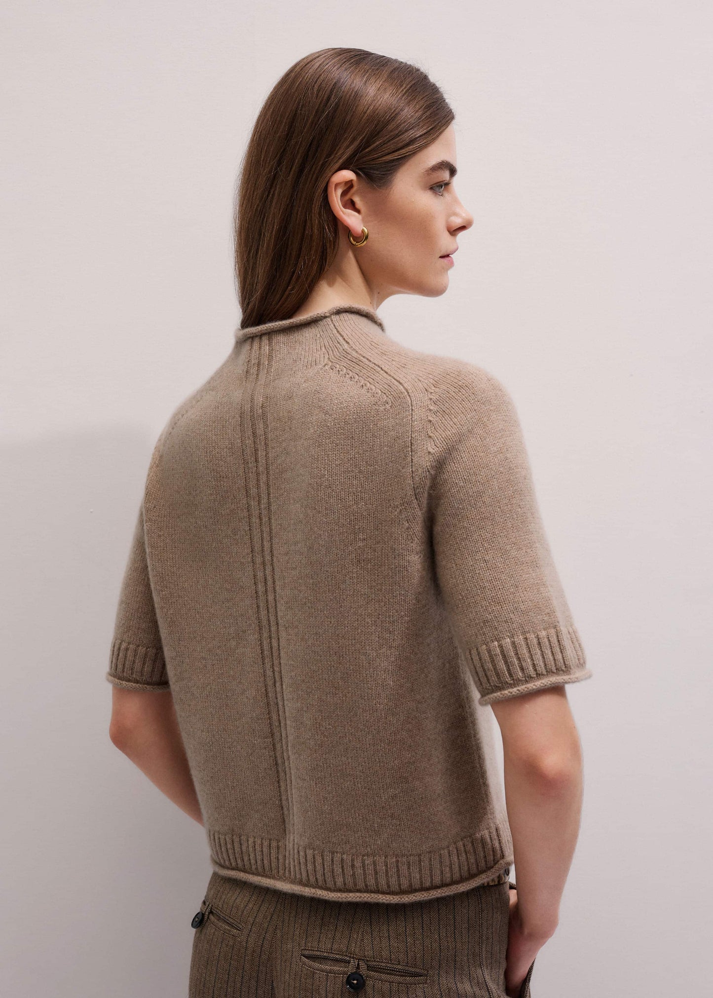 ME and EM Clothing Brown Cashmere Roll Trim Knit Tee