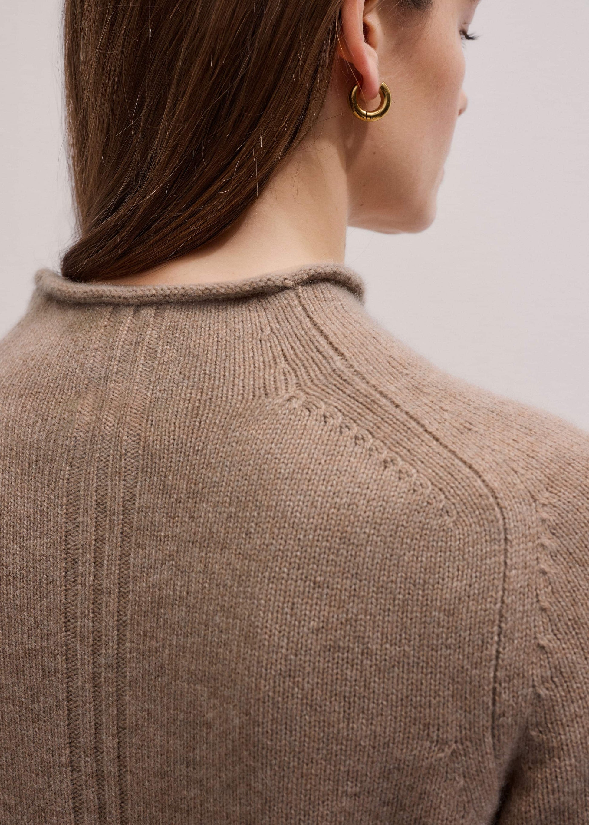 ME and EM Clothing Brown Cashmere Roll Trim Knit Tee