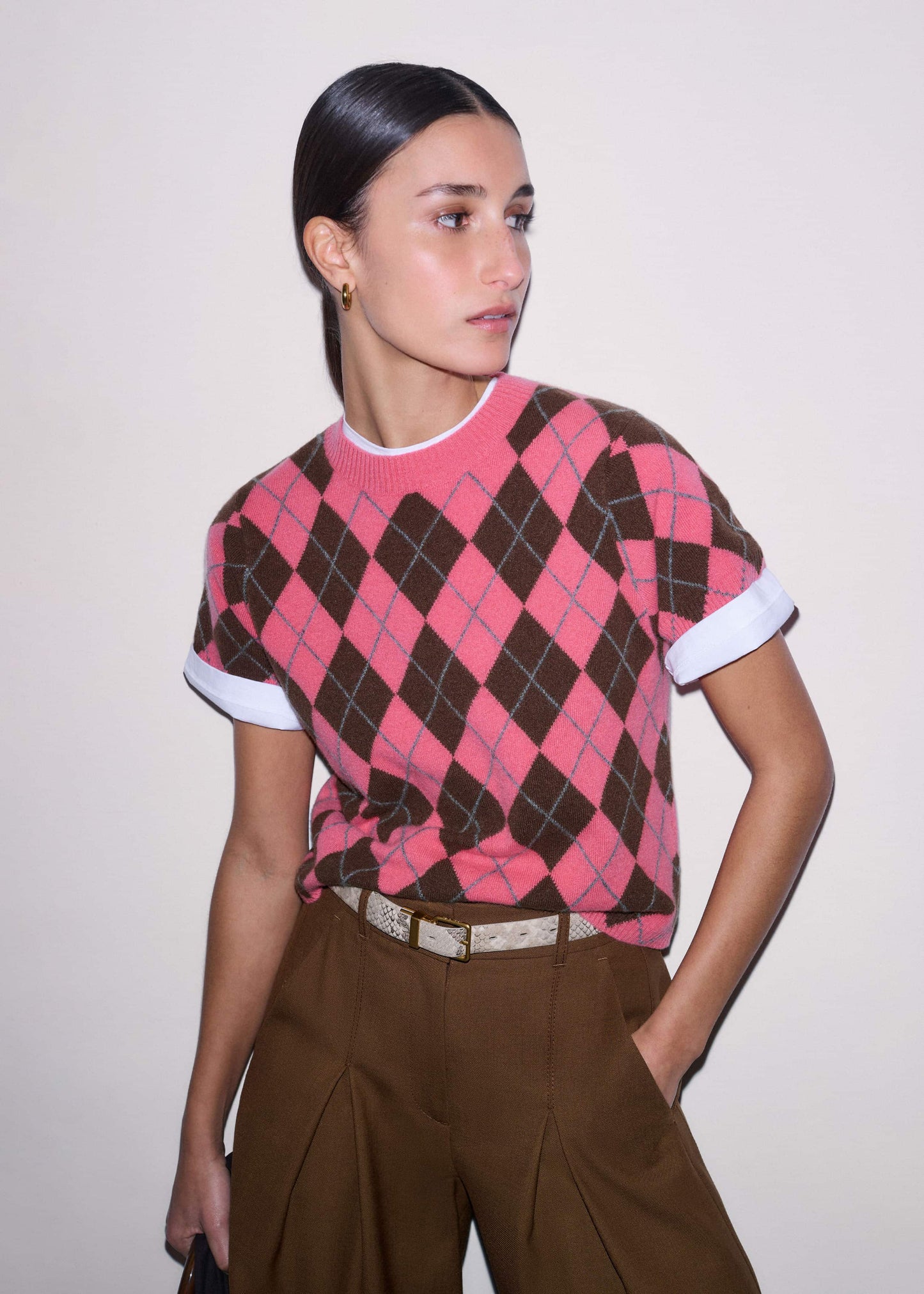 ME and EM Clothing Pink Cashmere Argyle Knit Baby Tee