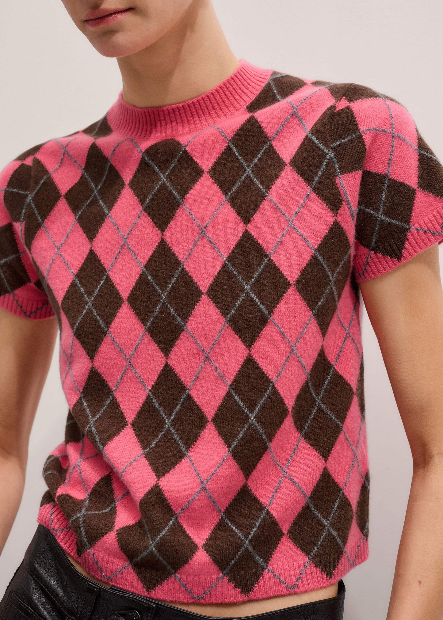 ME and EM Clothing Pink Cashmere Argyle Knit Baby Tee