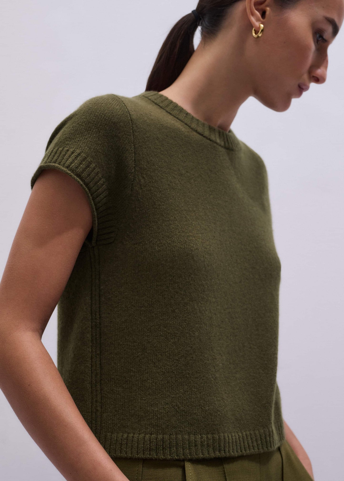 ME and EM Clothing Olive Green Cashmere Shrunken Knit Baby Tee