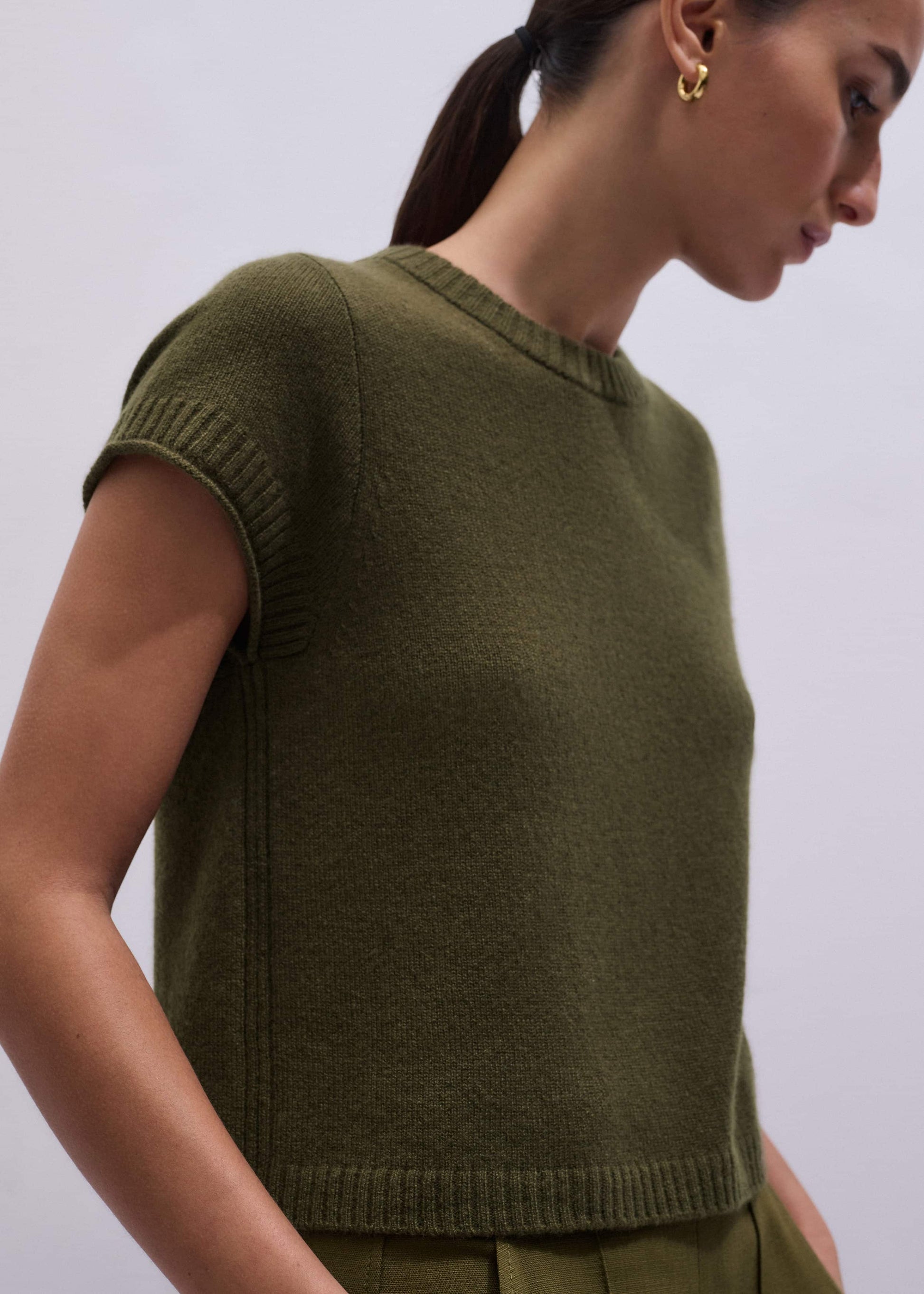 ME and EM Clothing Olive Green Cashmere Shrunken Knit Baby Tee