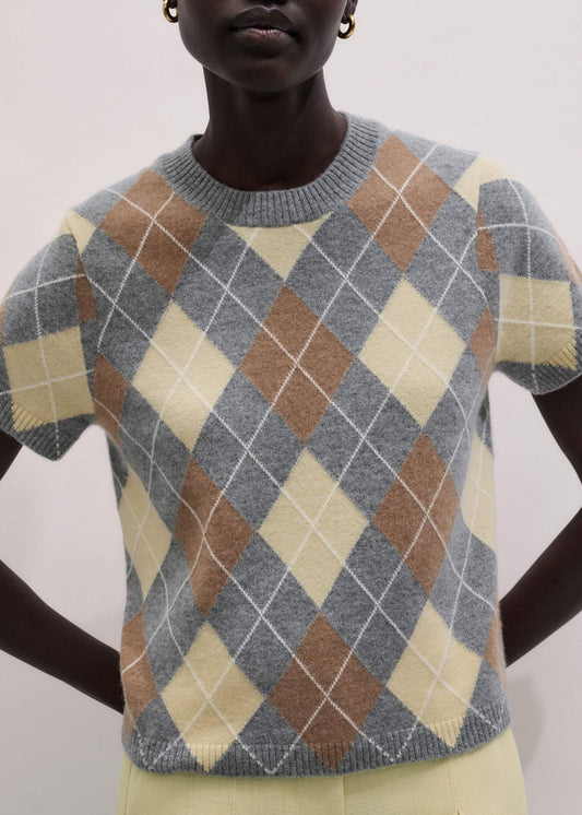ME and EM Clothing Yellow Cashmere Argyle Baby Tee
