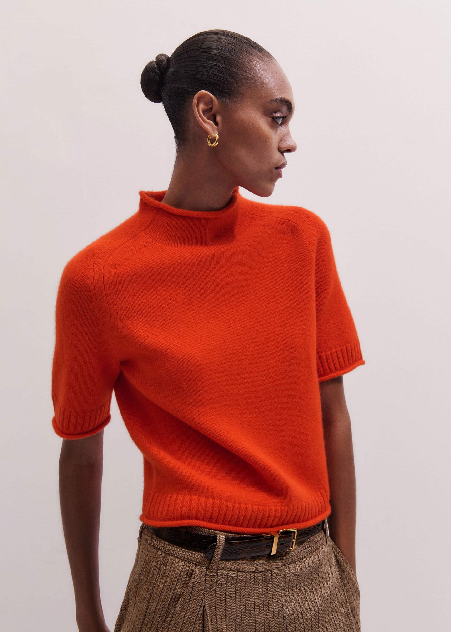 ME and EM Clothing Orange Cashmere Roll Trim Knit Tee