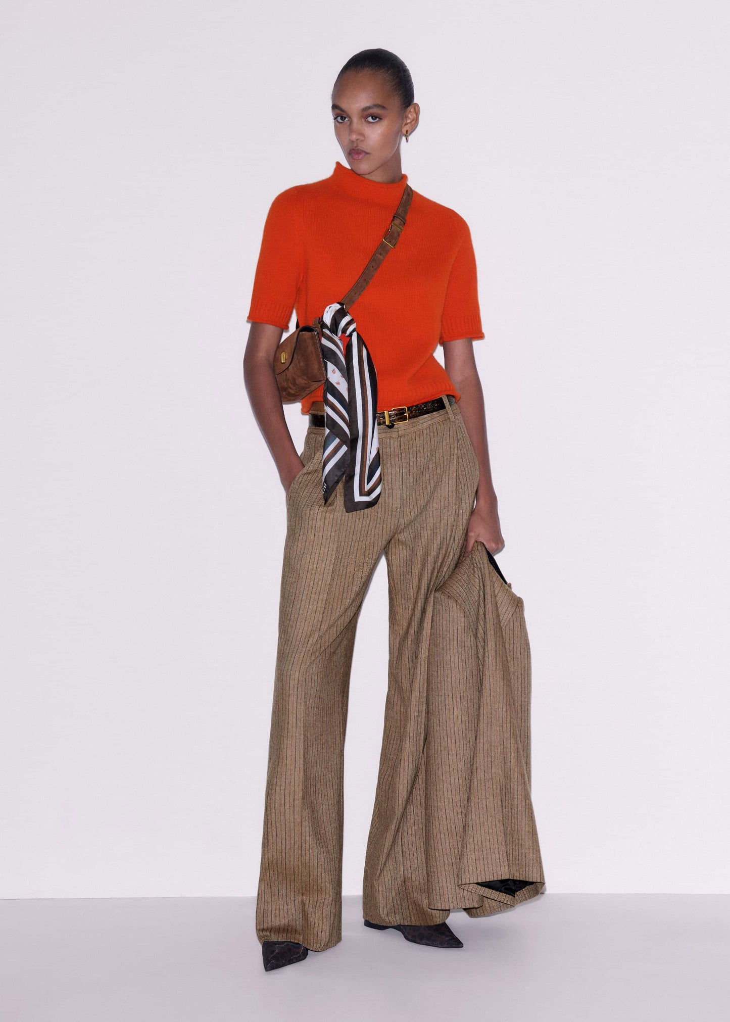 ME and EM Clothing Orange Cashmere Roll Trim Knit Tee