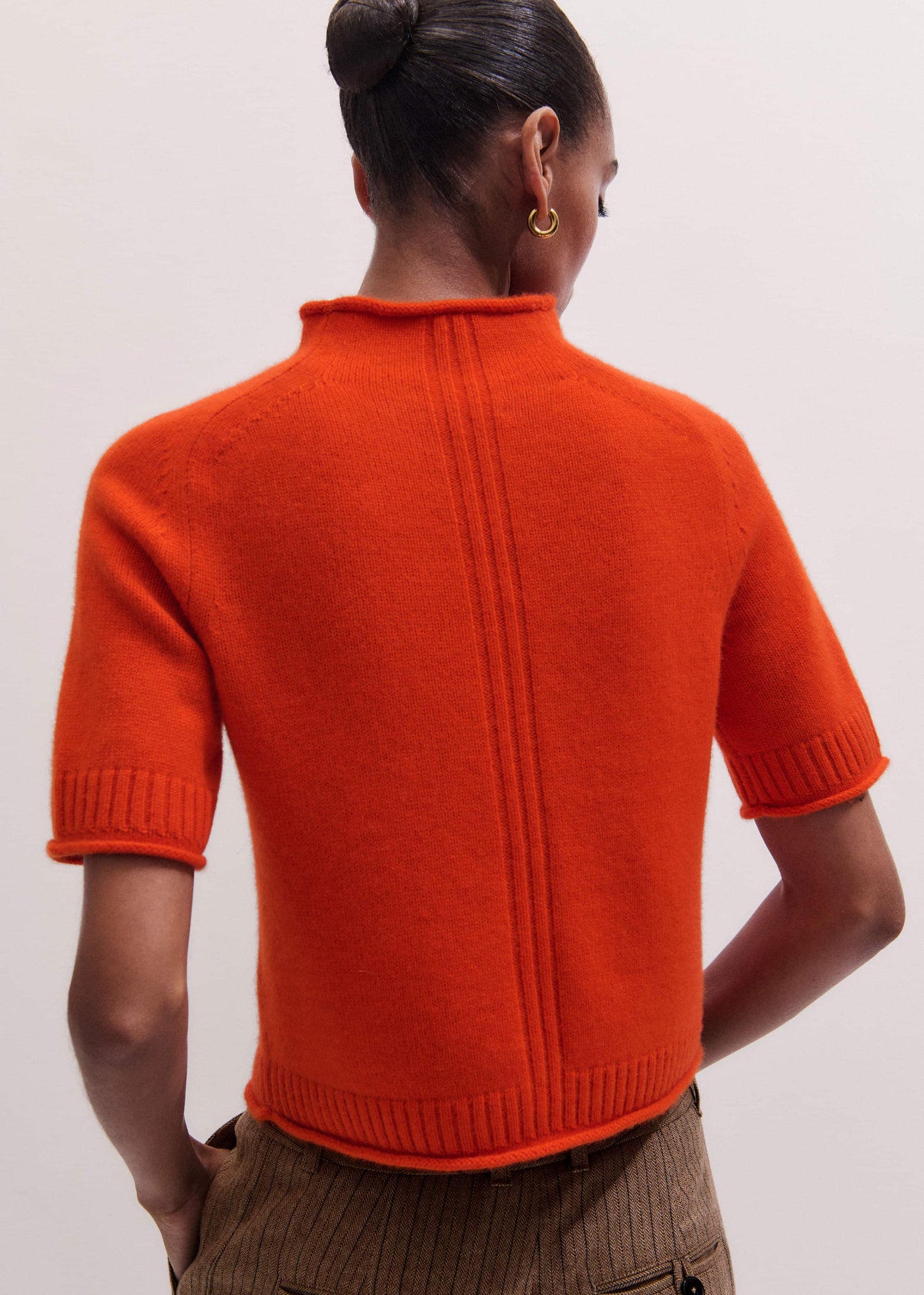 ME and EM Clothing Orange Cashmere Roll Trim Knit Tee