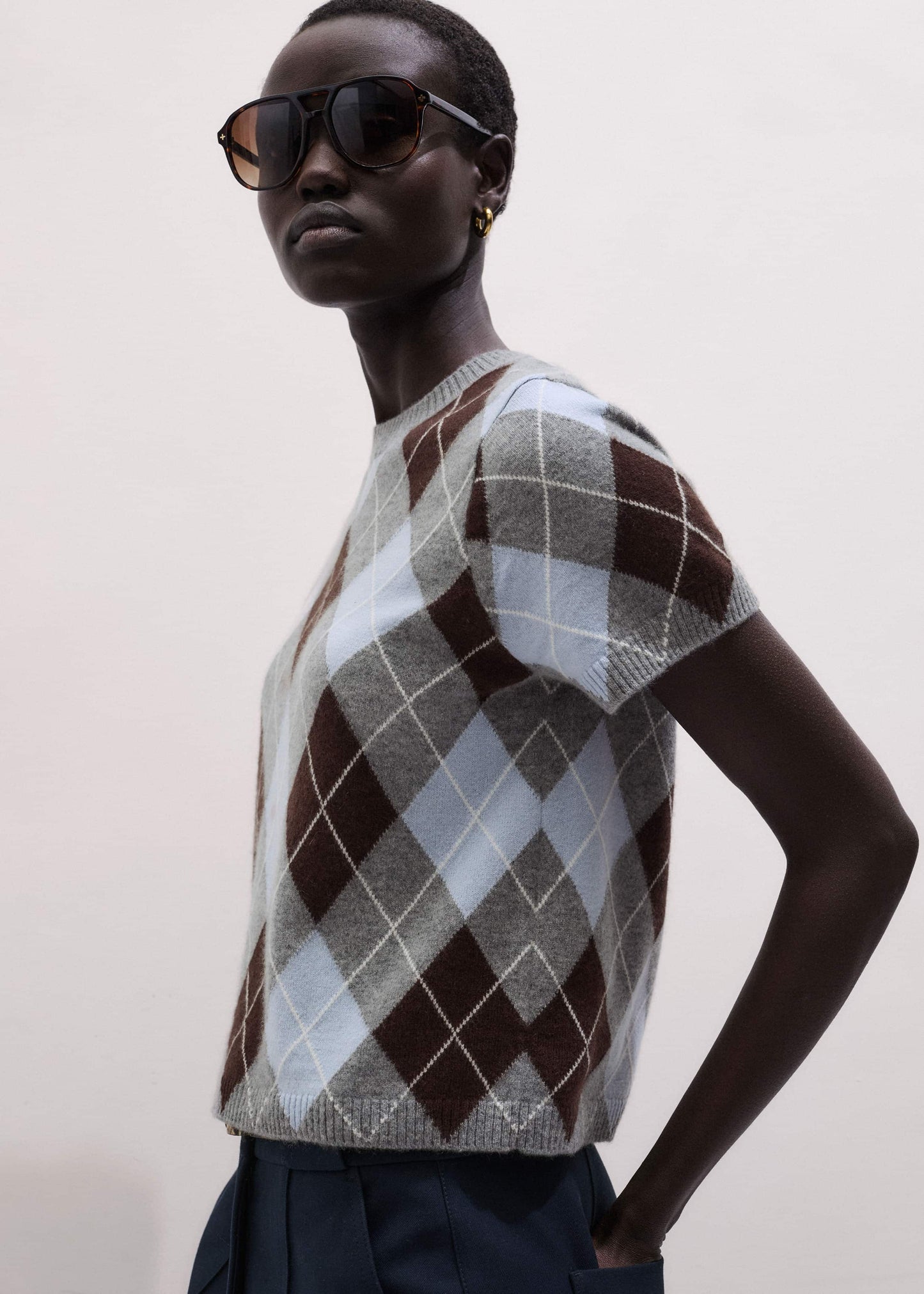 ME and EM Clothing Blue Cashmere Argyle Baby Tee