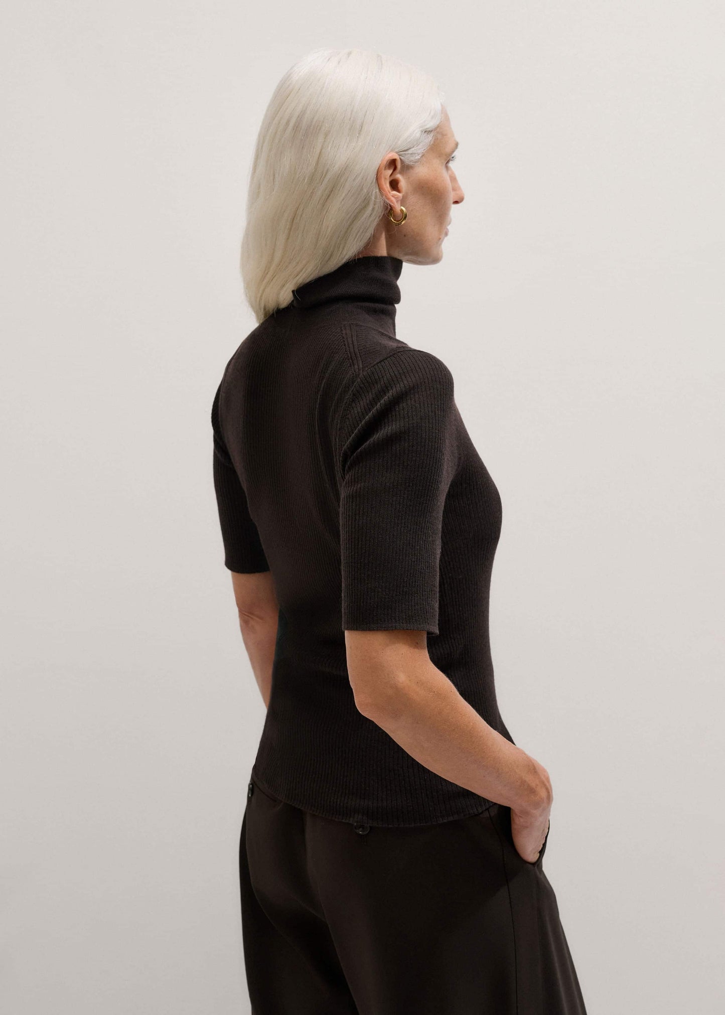 ME and EM Clothing Brown Superfine Ribbed Roll Neck Tee