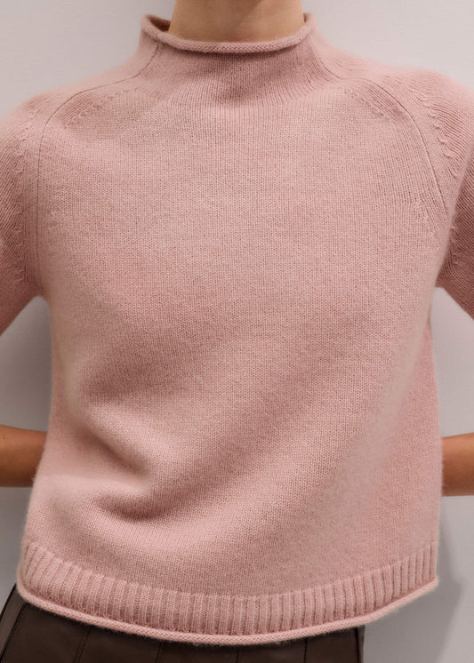 ME and EM Clothing Pink Cashmere Roll Trim Knit Tee