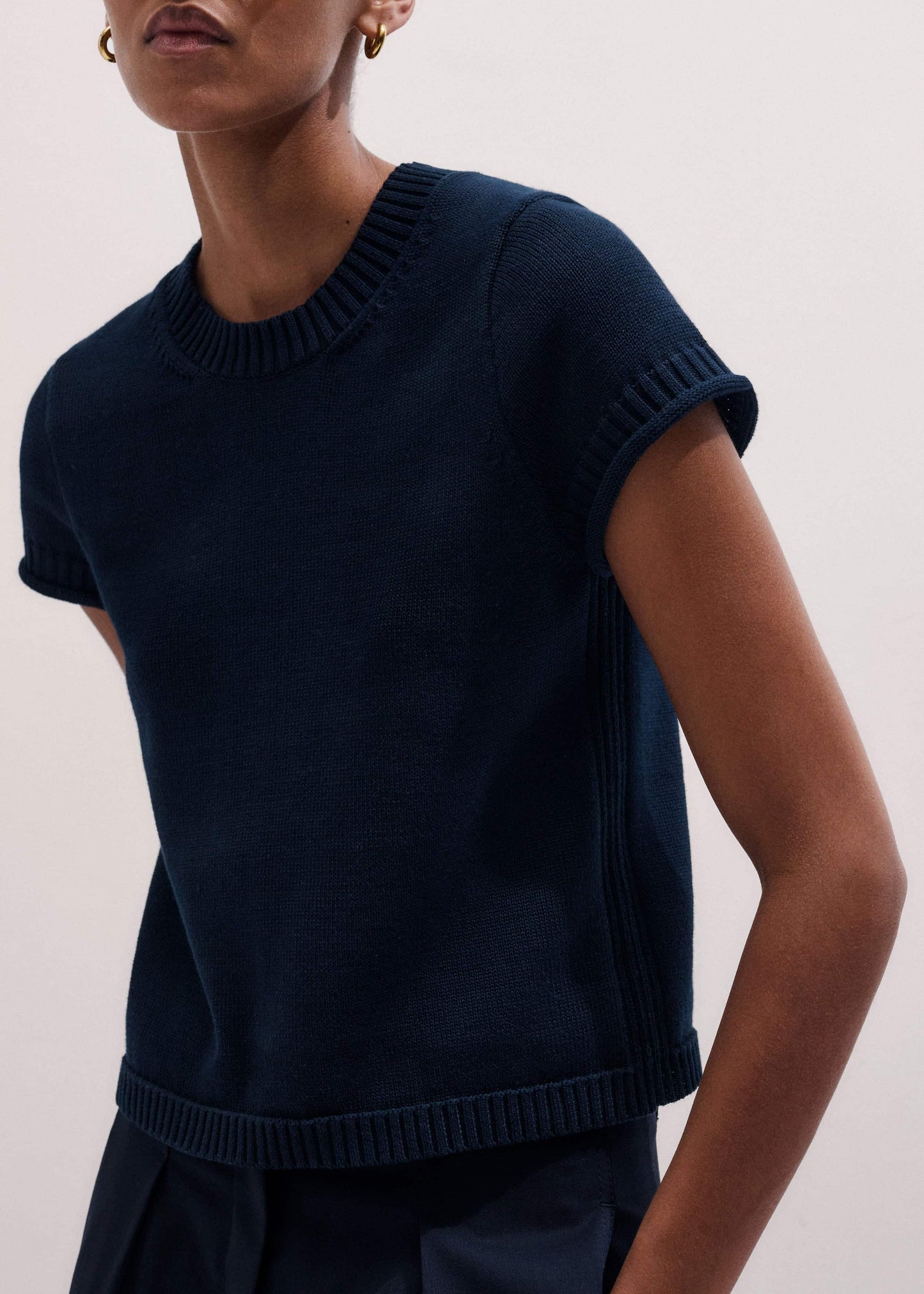 ME and EM Clothing Navy Shrunken Straight Knit Baby Tee