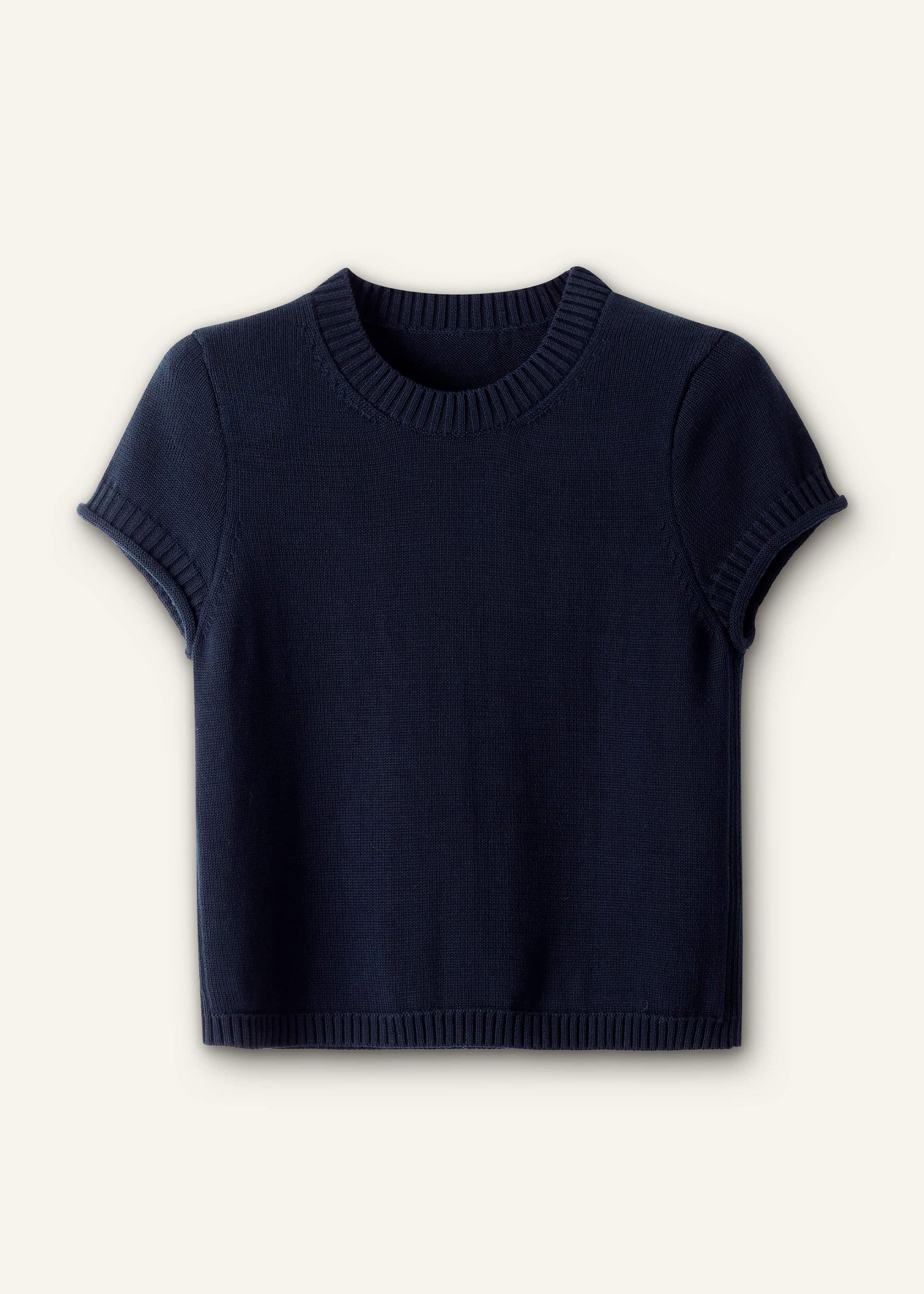 ME and EM Clothing Navy Shrunken Straight Knit Baby Tee
