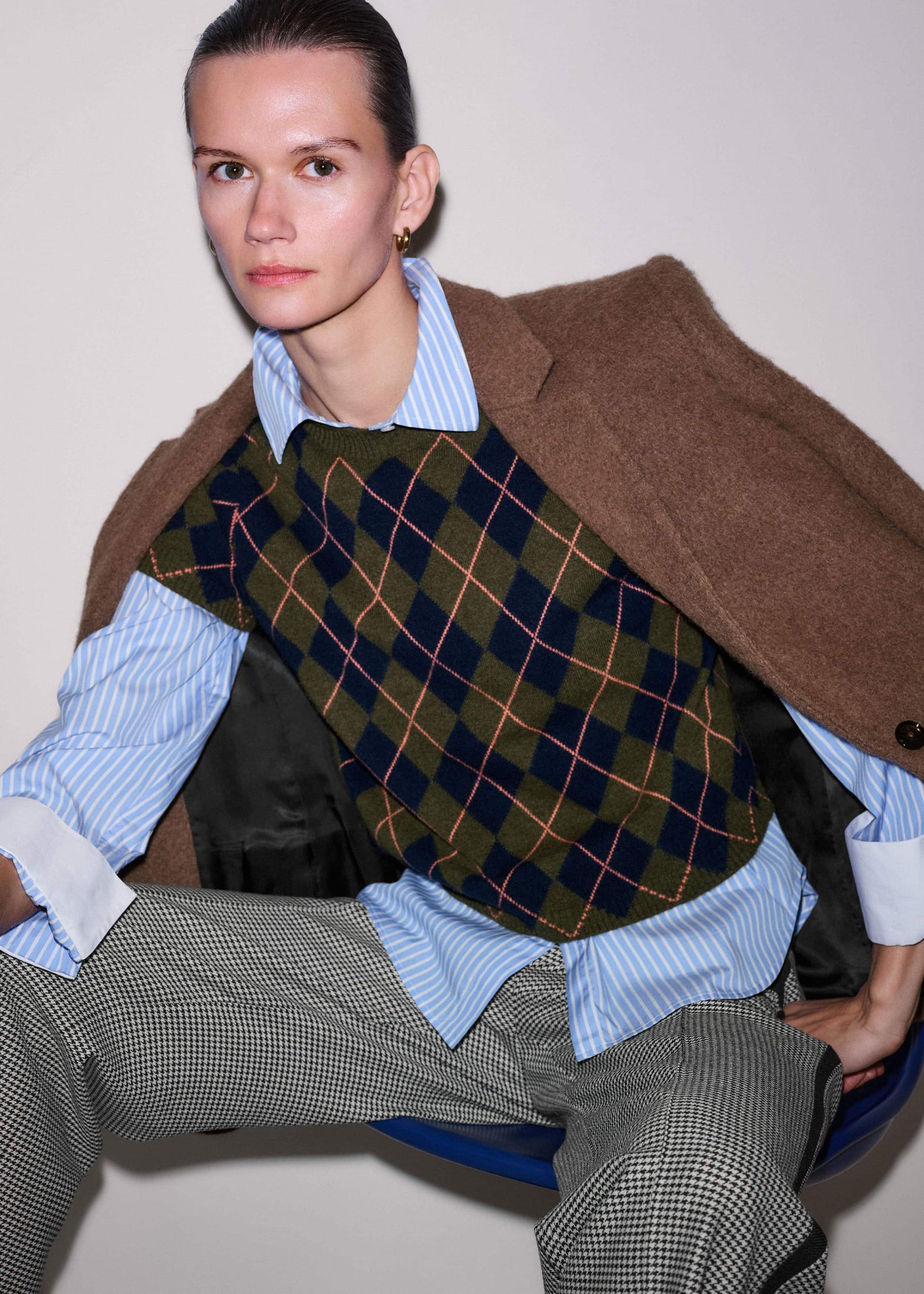 ME and EM Clothing Olive Green Cashmere Argyle Knit Baby Tee