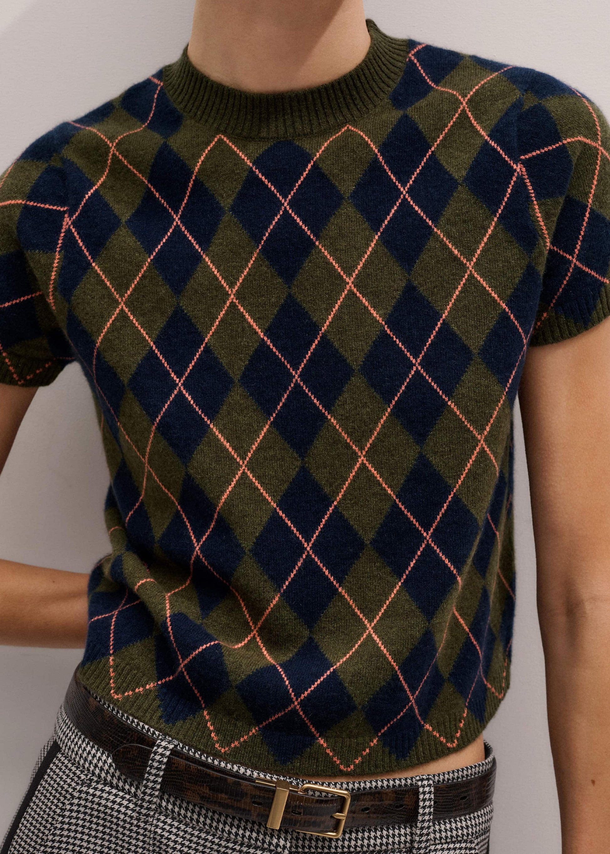 ME and EM Clothing Olive Green Cashmere Argyle Knit Baby Tee