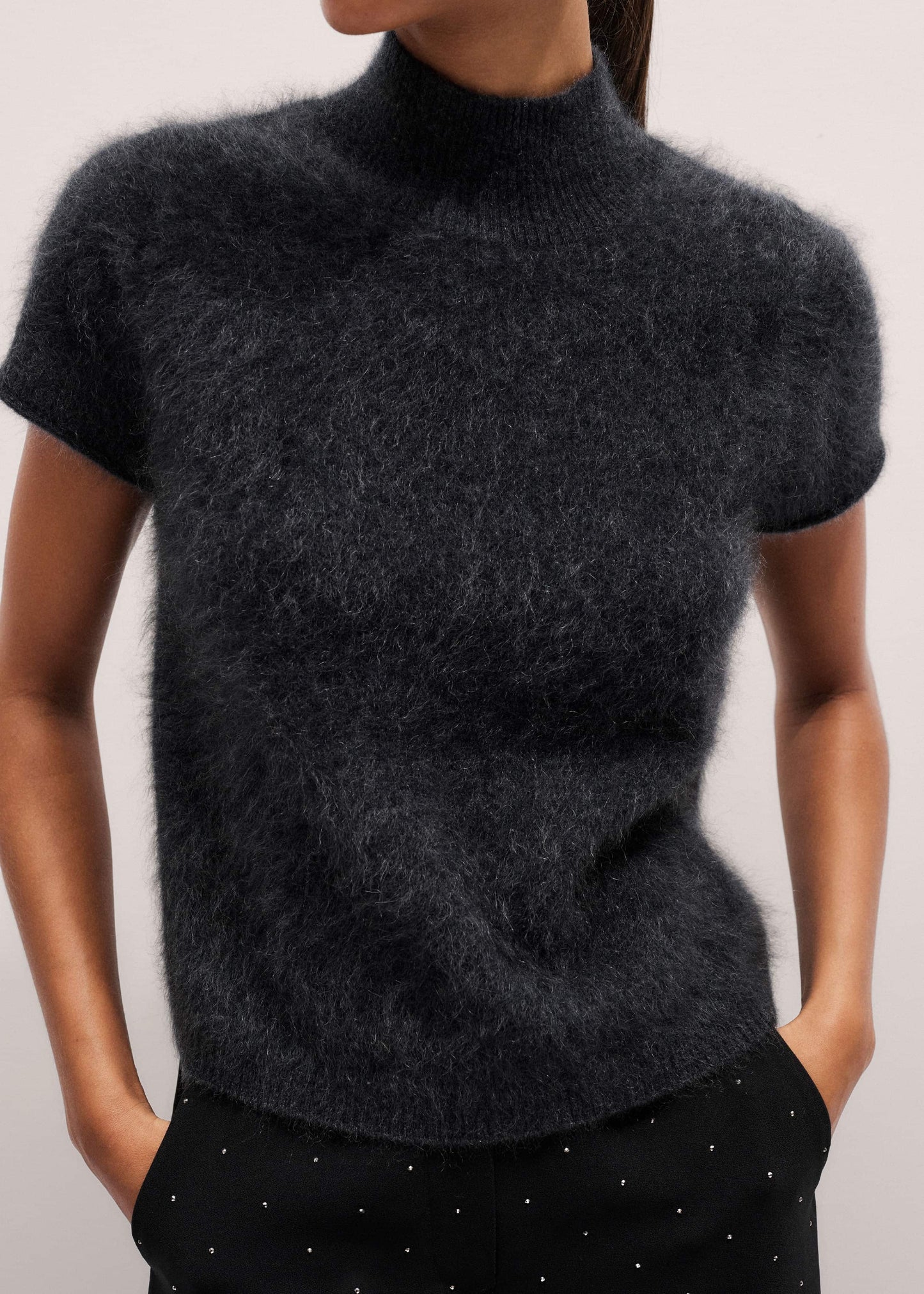 ME and EM Clothing Gray Brushed Cashmere High Neck Baby Tee