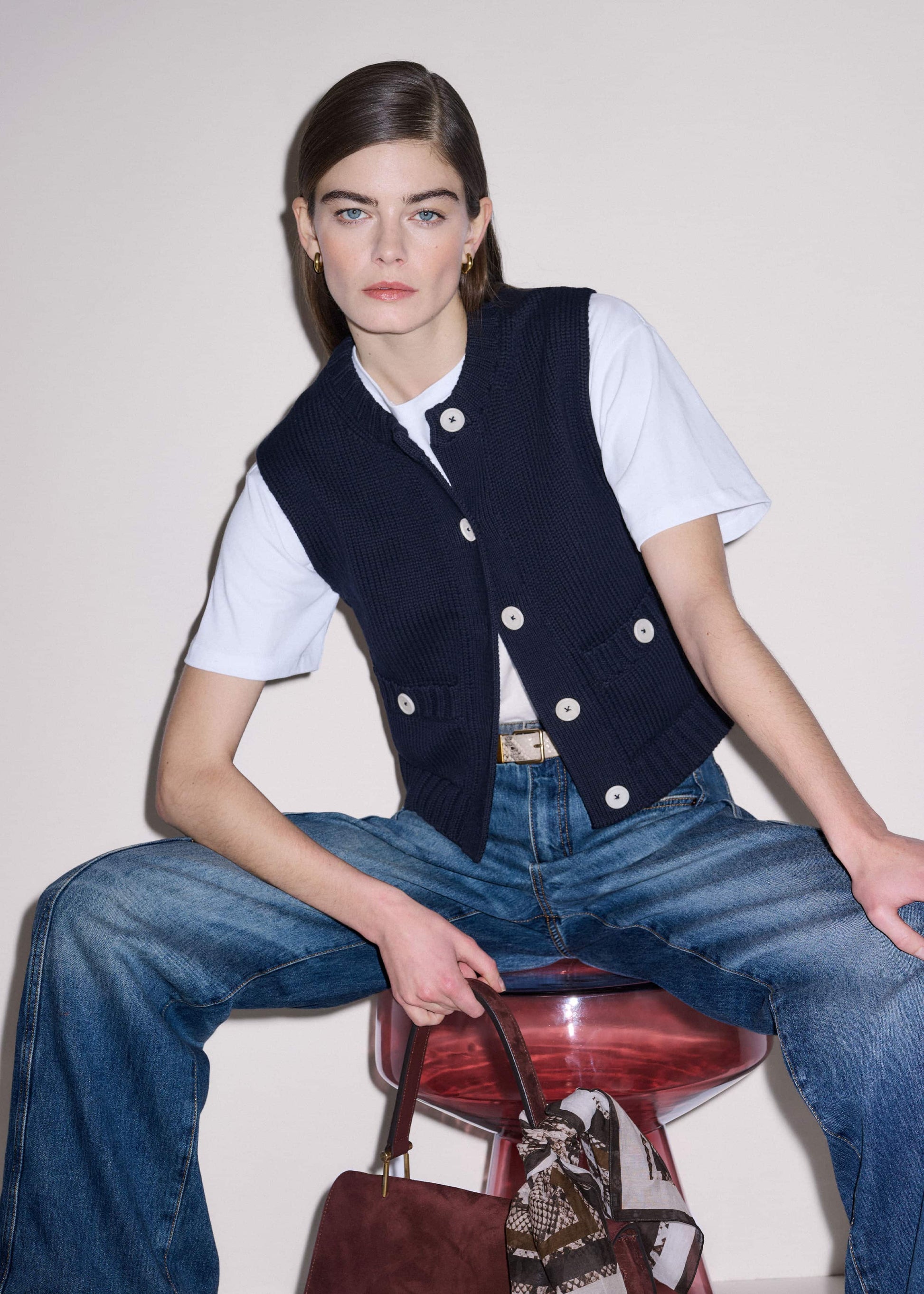 ME and EM Clothing Navy Straight Crop Vest
