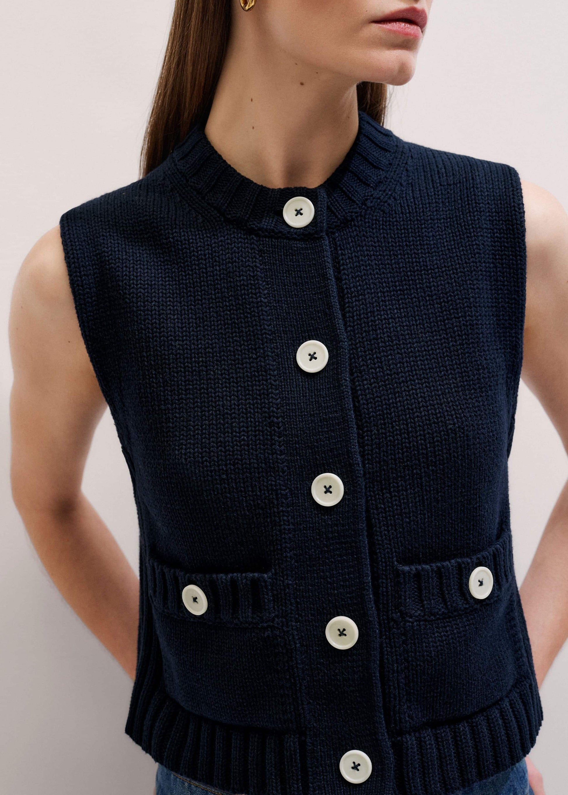 ME and EM Clothing Navy Straight Crop Vest
