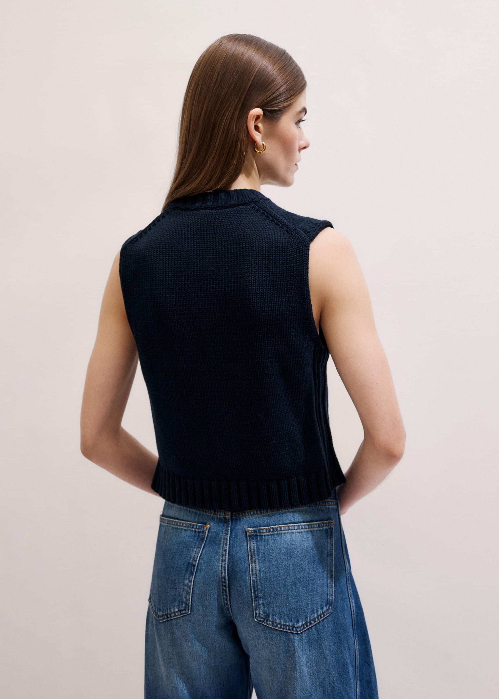 ME and EM Clothing Navy Straight Crop Vest
