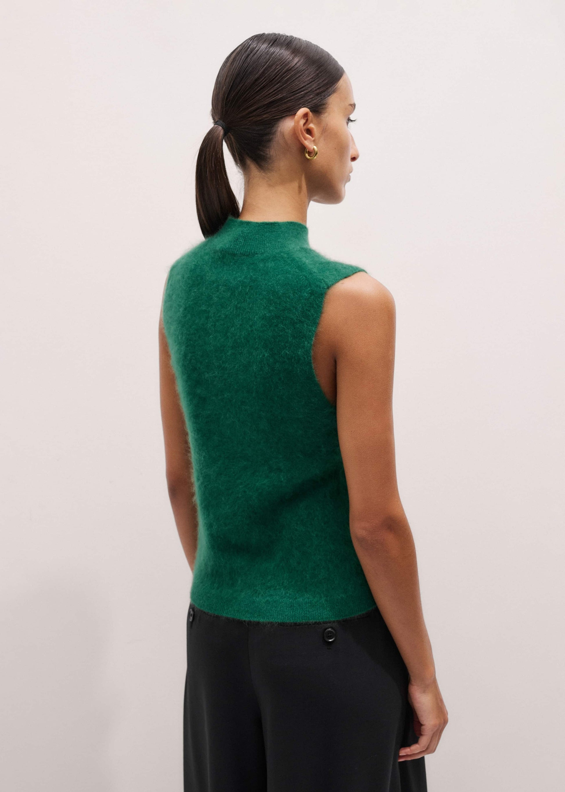 ME and EM Clothing Green Brushed Cashmere High Neck Slim Sweater Vest