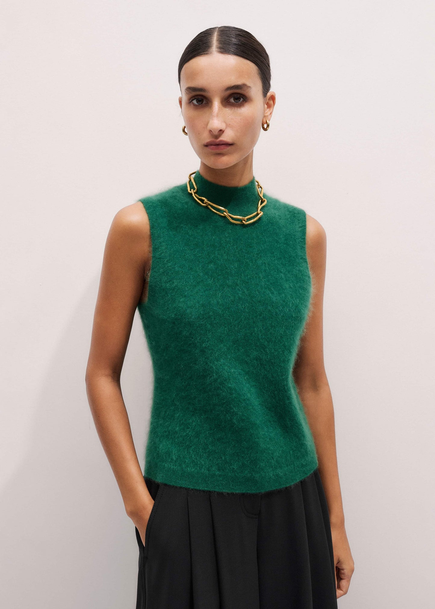 ME and EM Clothing Green Brushed Cashmere High Neck Slim Sweater Vest