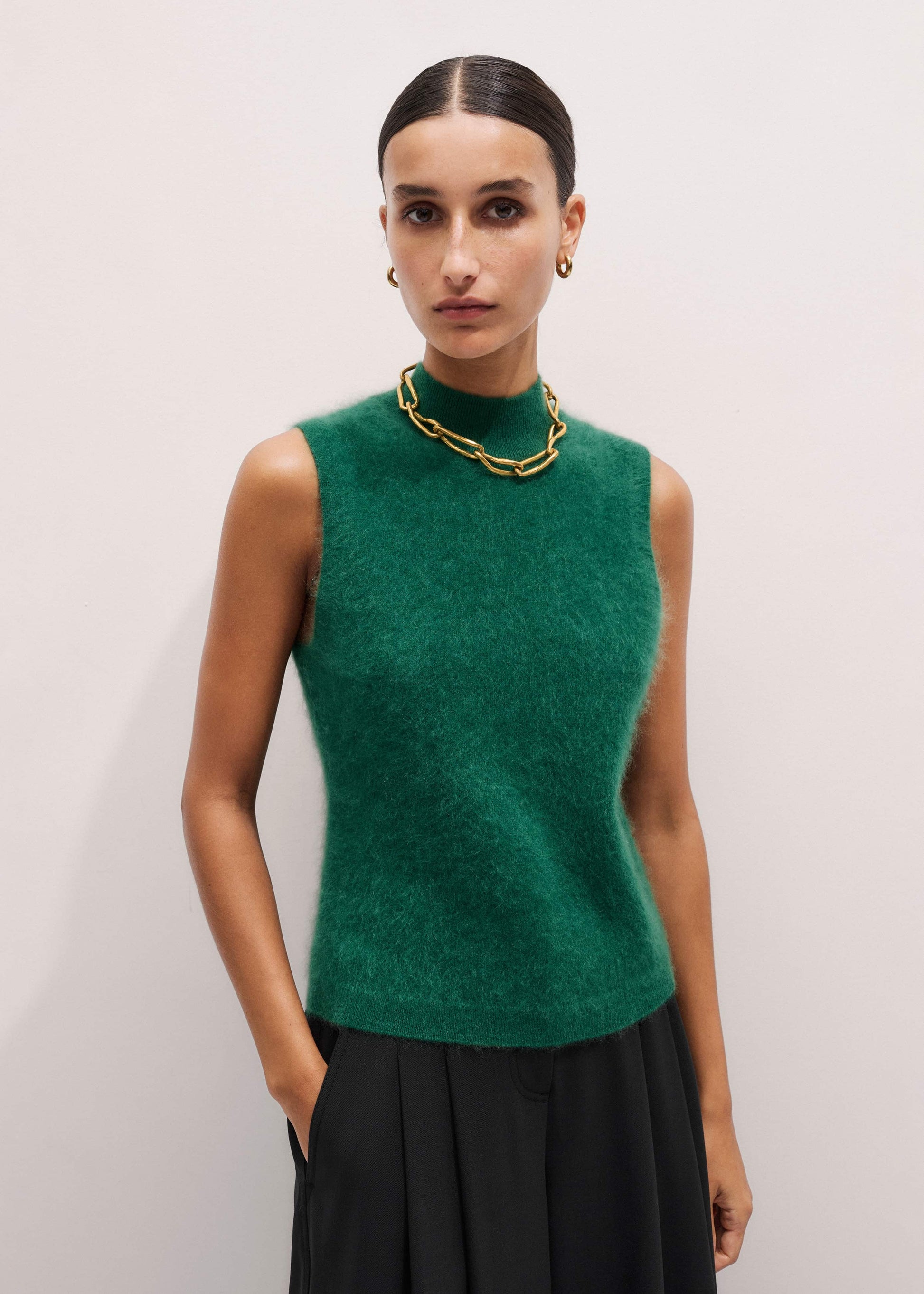 ME and EM Clothing Green Brushed Cashmere High Neck Slim Sweater Vest