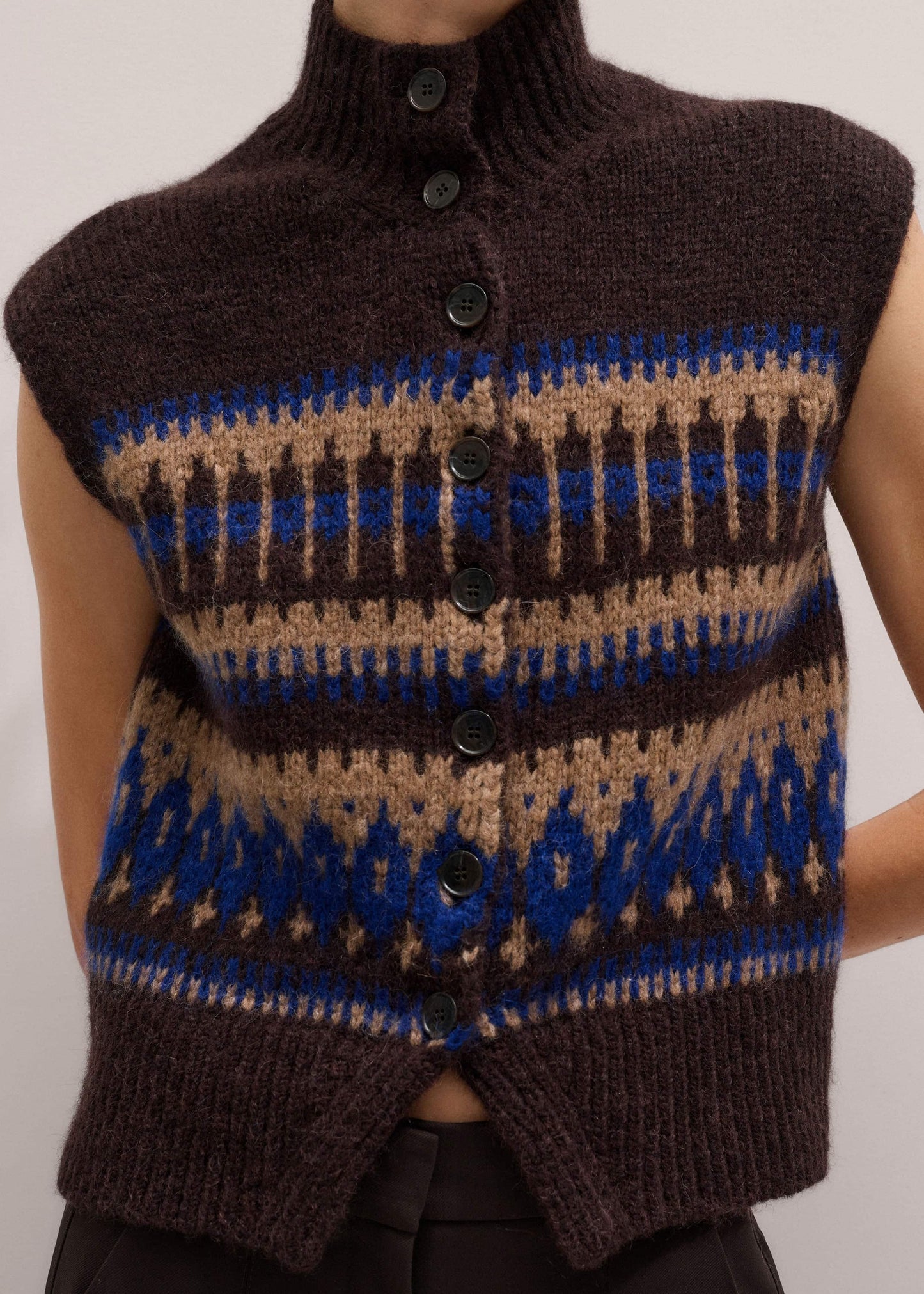 ME and EM Clothing Brown Button-Through Relaxed Jacquard Vest