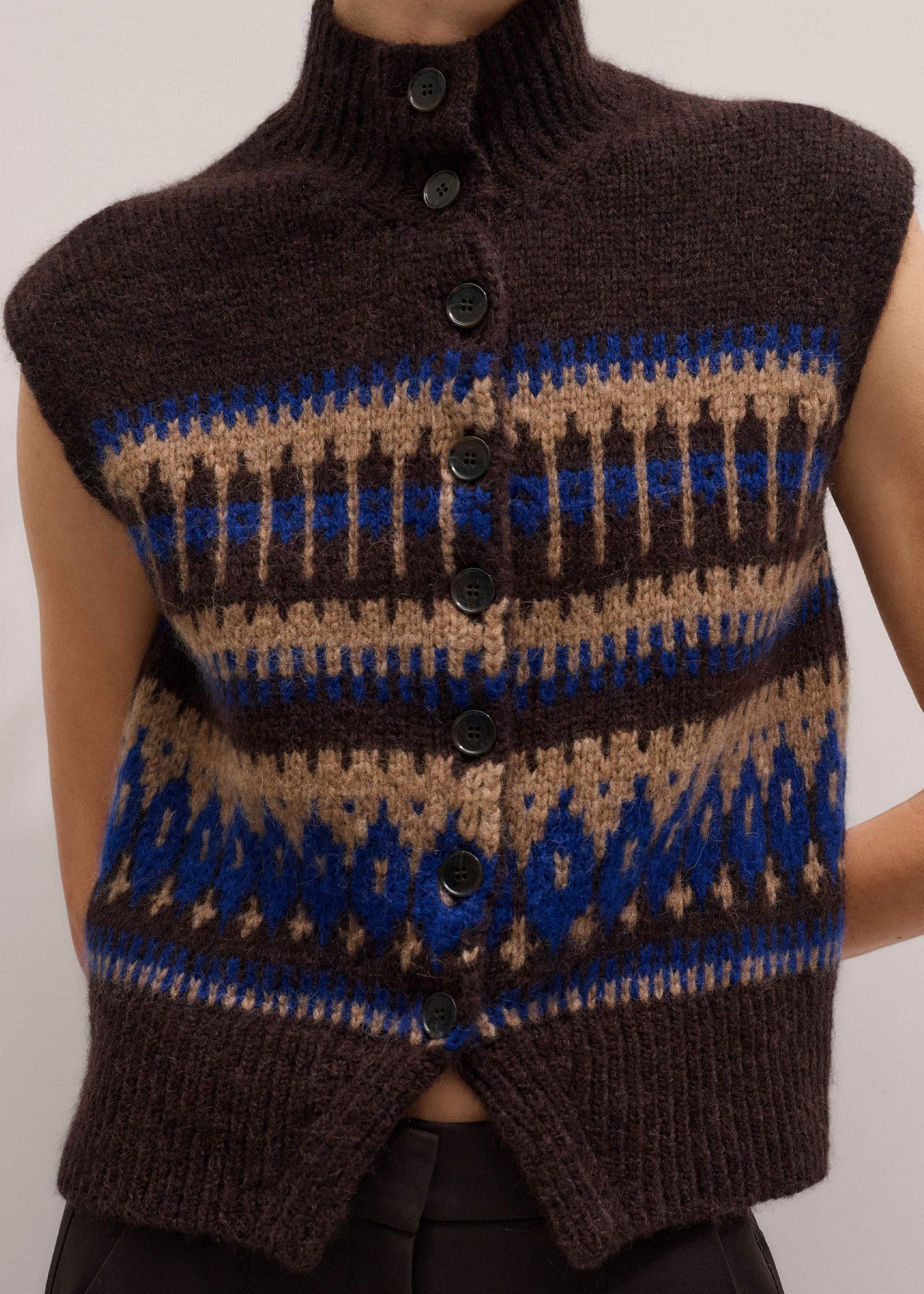 ME and EM Clothing Brown Button-Through Relaxed Jacquard Vest