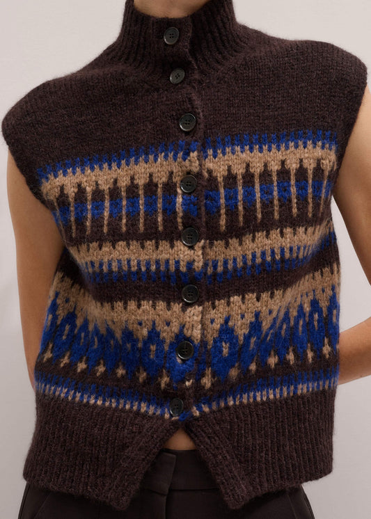 ME and EM Clothing Brown Button-Through Relaxed Jacquard Vest