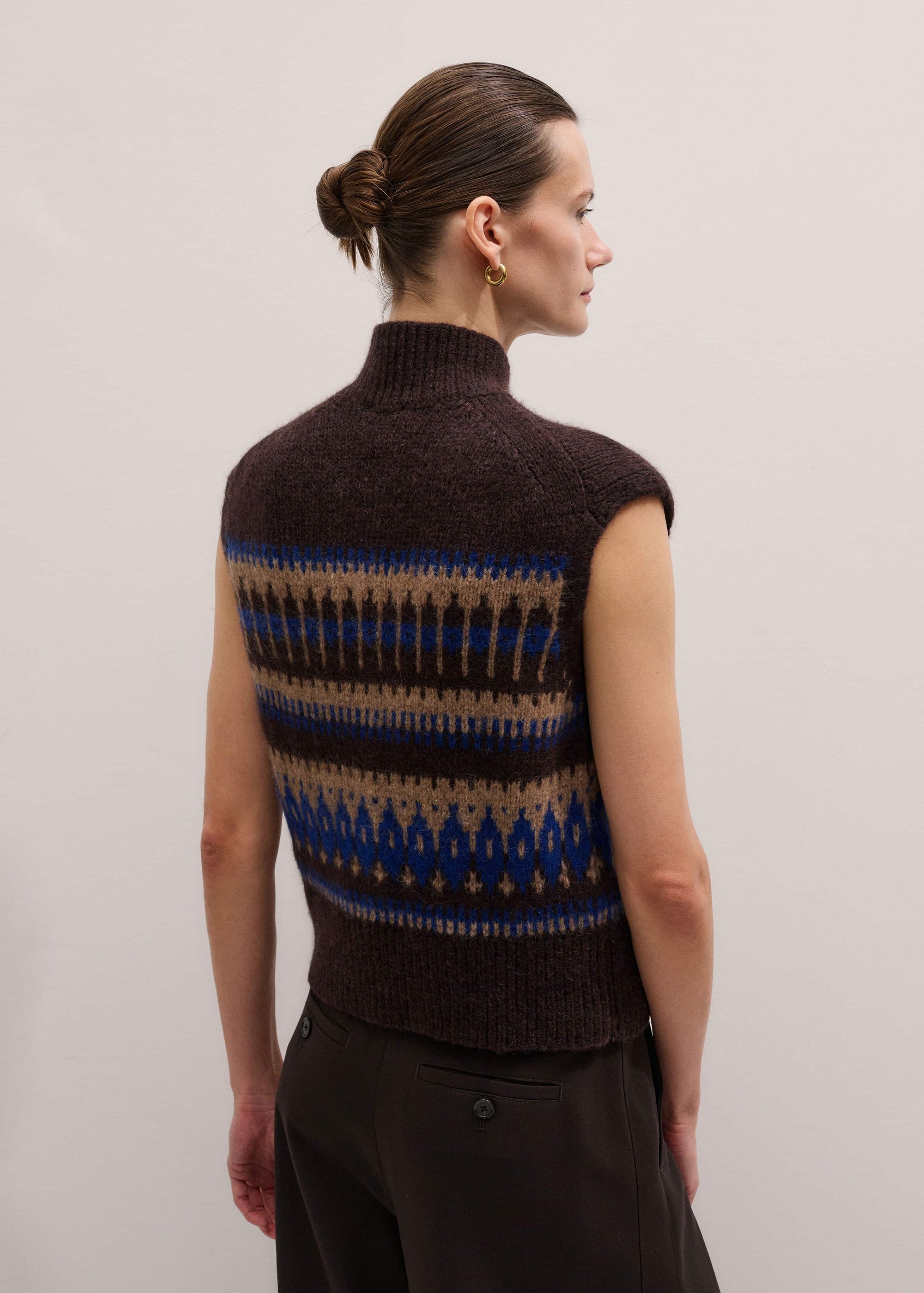 ME and EM Clothing Brown Button-Through Relaxed Jacquard Vest