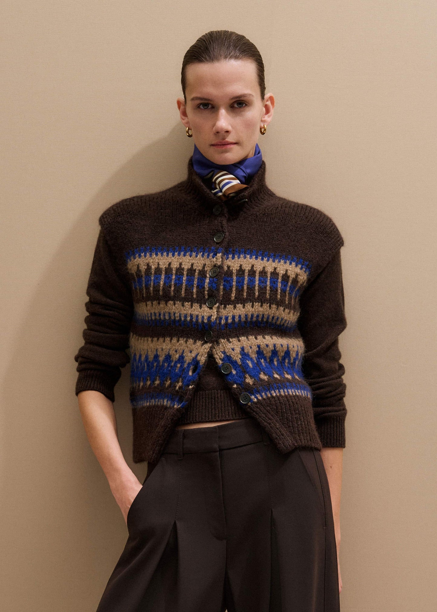 ME and EM Clothing Brown Button-Through Relaxed Jacquard Vest