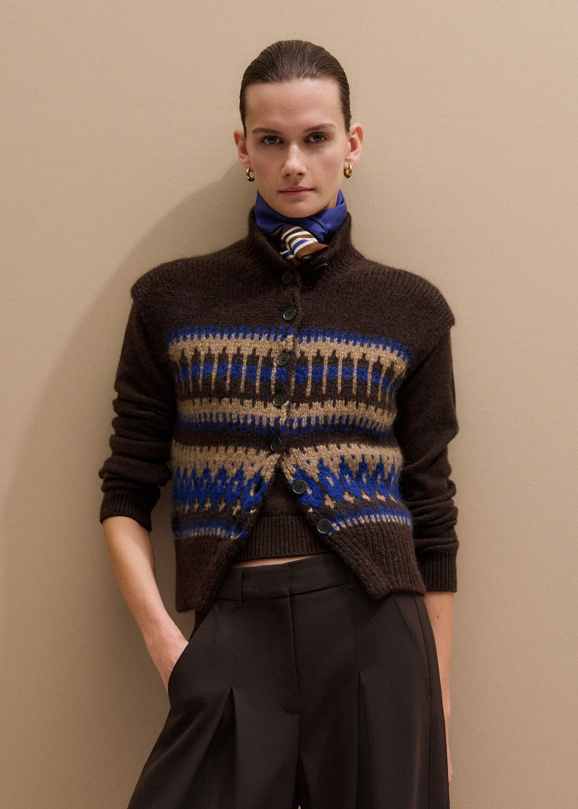 ME and EM Clothing Brown Button-Through Relaxed Jacquard Vest