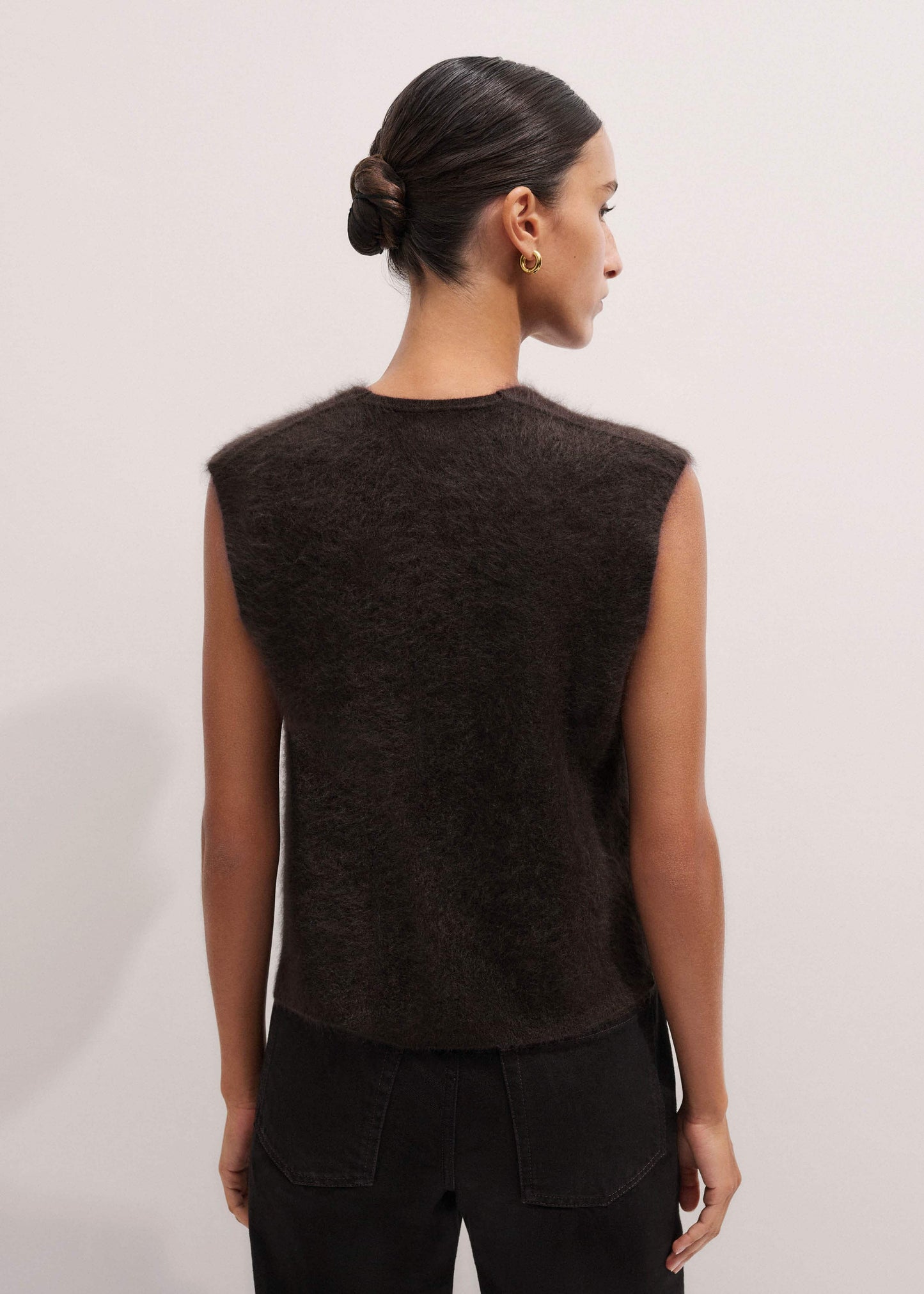 ME and EM Clothing Brown Brushed Cashmere V-Neck Sweater Vest