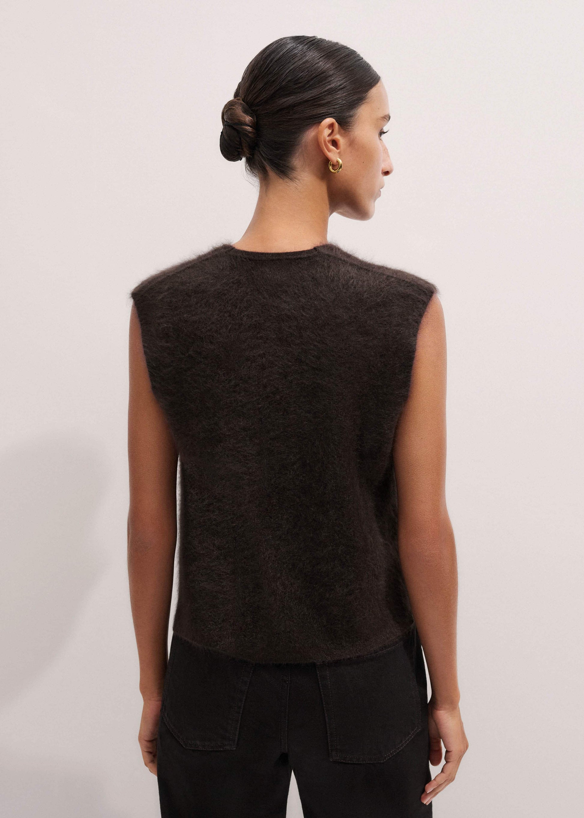 ME and EM Clothing Brown Brushed Cashmere V-Neck Sweater Vest