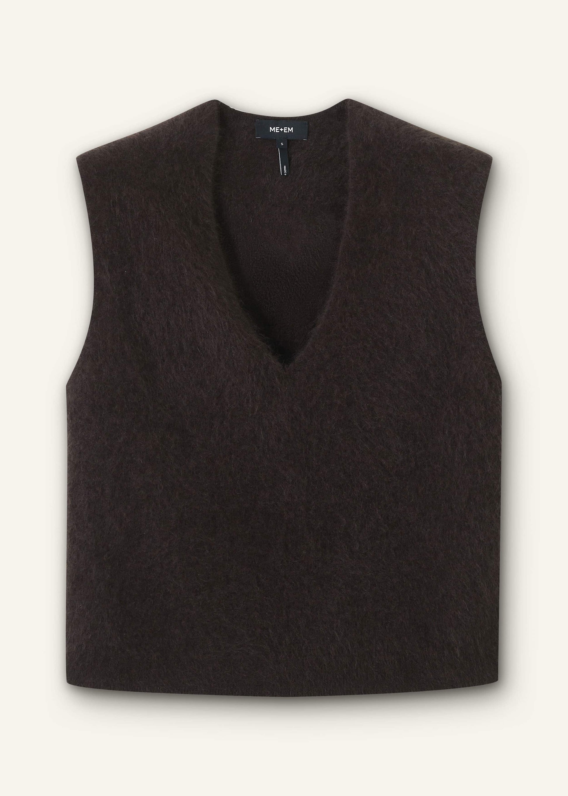 ME and EM Clothing Brown Brushed Cashmere V-Neck Sweater Vest