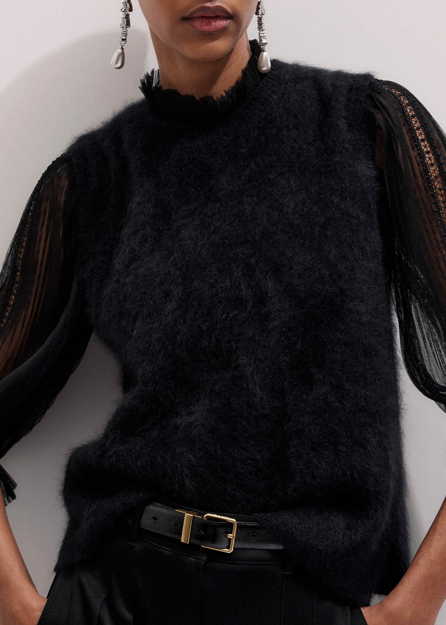 ME and EM Clothing Black Brushed Cashmere Straight Sweater Vest